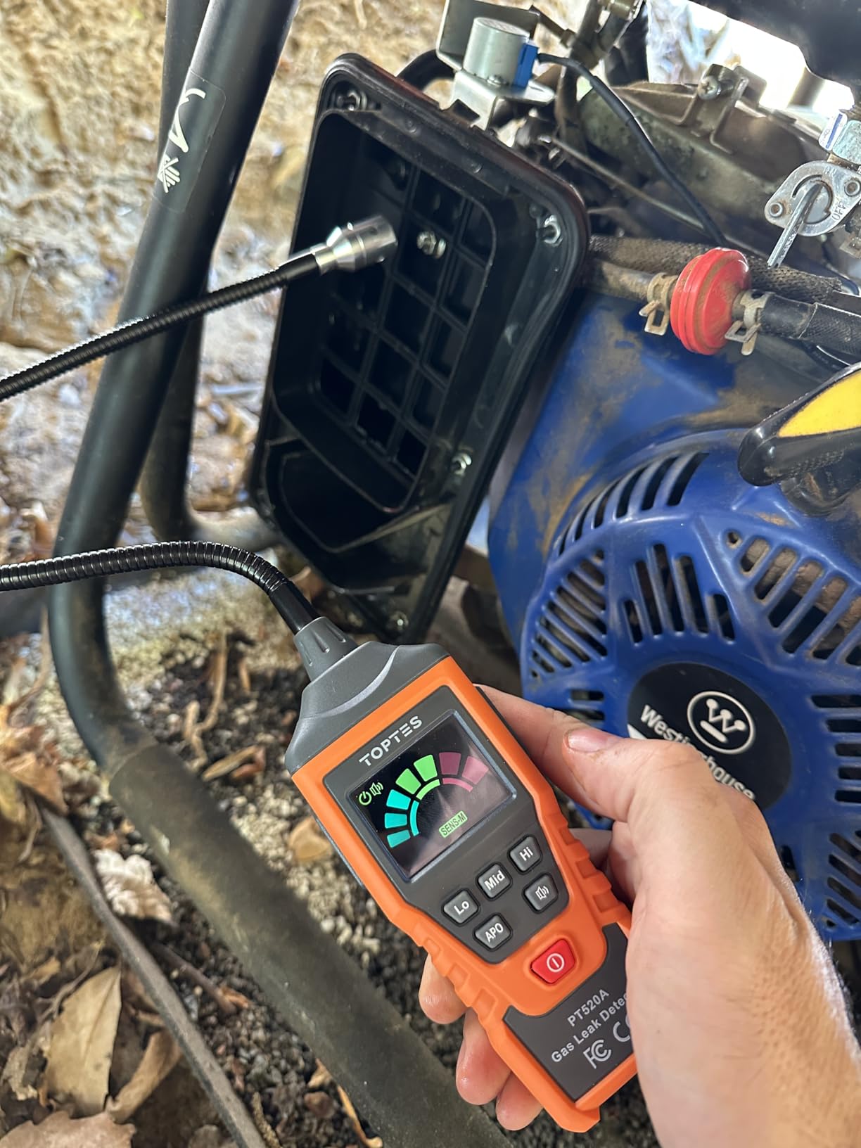 PT520A Natural Gas Detector, Gas Leak Detector with 17-Inch Gooseneck, Locating The Source Like Propane, Methane, and Butane for Home and RV (Includes Battery x3) - Orange customer photo 1