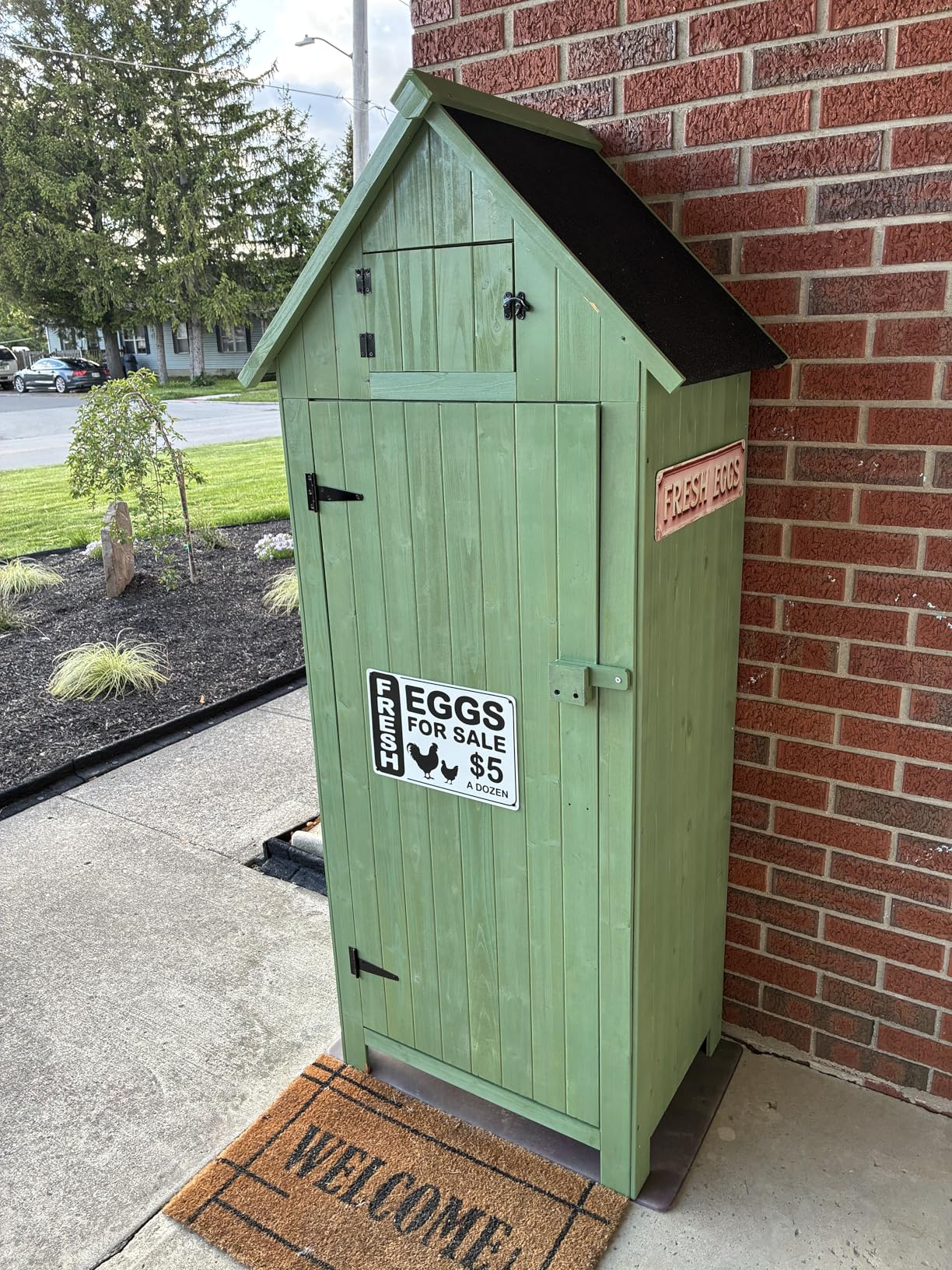 Outvita Outdoor Storage Cabinet, 63in Wooden Garden Tools Shed with 2 Lockable Doors, 3 Adjustable Shelves, Waterproof Roof for Yard Garage Patio Deck Porch, Natural customer photo 2