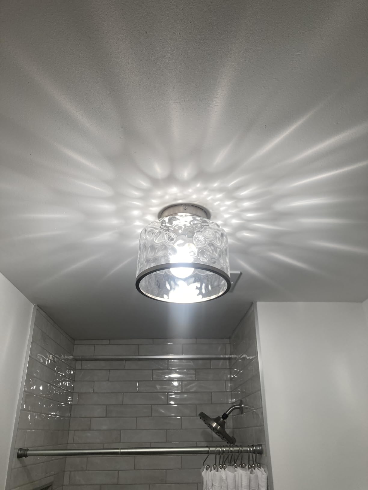 Zlepmlla Modern Semi Flush Mount Ceiling Light with Industrial Clear Hammered Glass Lampshade, Farmhouse Ceiling Lights fixtures in Satin Nickel for Hallway Kitchen Bathroom Bedroom customer photo 2