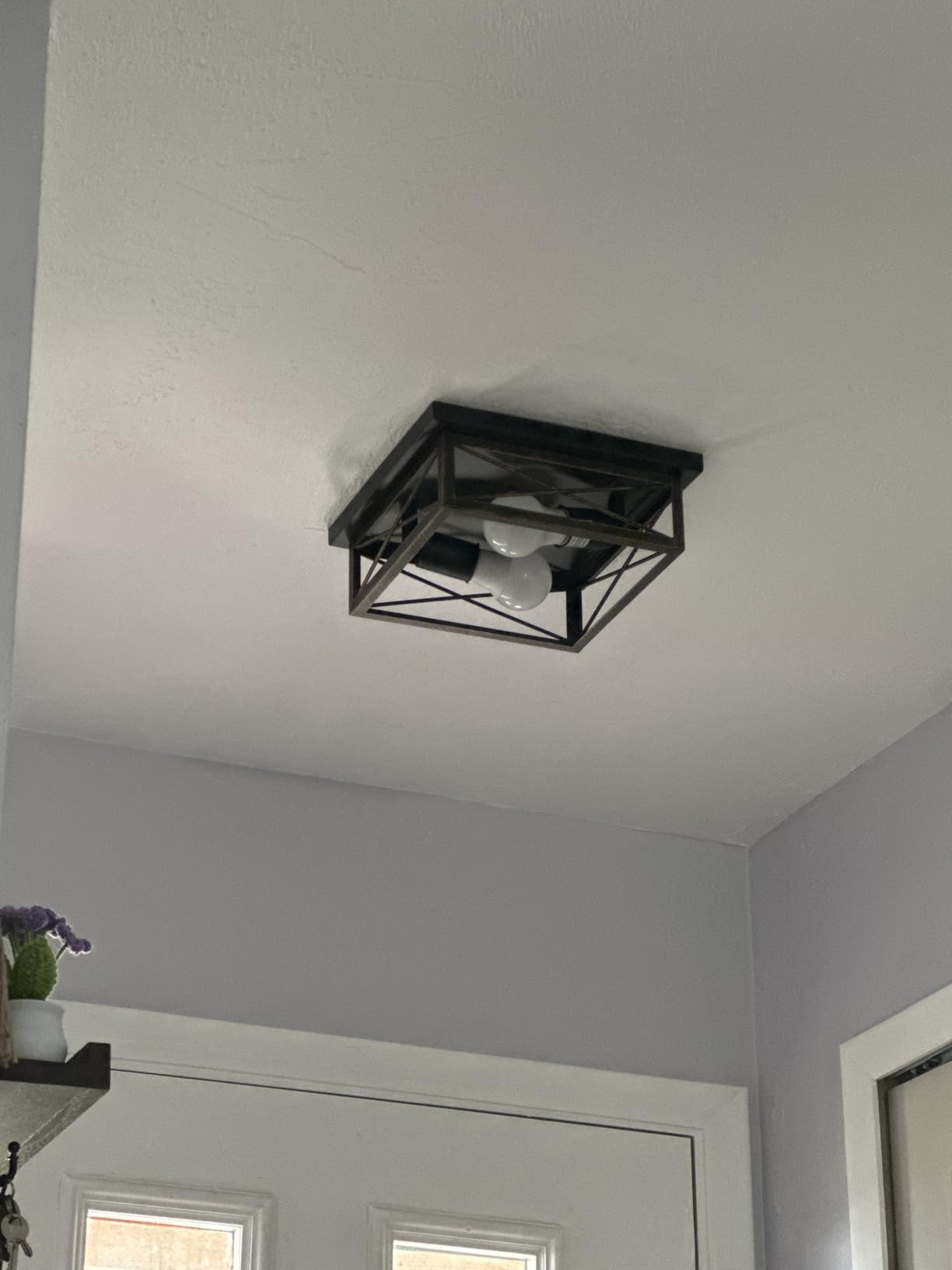 Kondras 2-Light Industrial Square Flush Mount Ceiling Light, Farmhouse Ceiling Light Fixture for Kitchen, Modern Black Close to Ceiling Light for Hallway Bedroom Balcony Porch Stairway, E26, 2-Pack customer photo 1