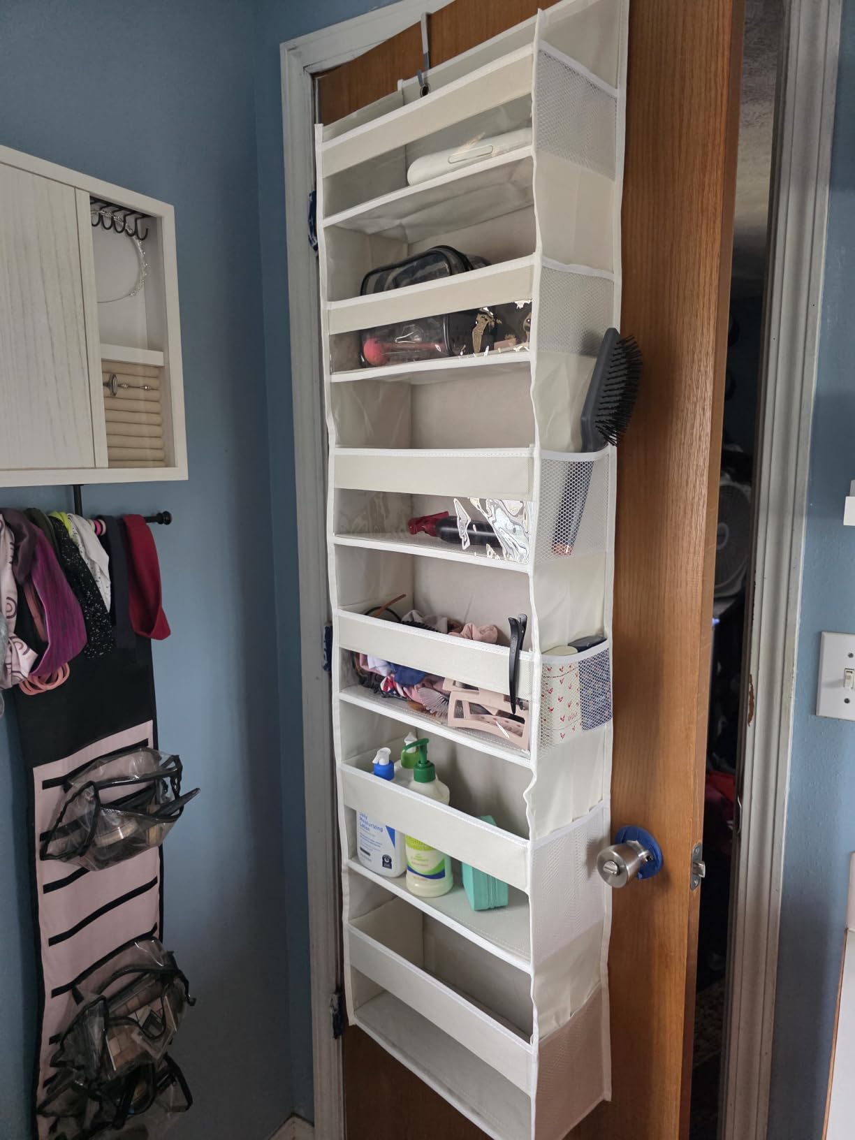 HOMELUX THEORY UPGRADED 6 Tiers Over The Door Organizer Hanging - 100D EXTRA THICK & 50lbs HUGE CAPACITY, 12 Side Mesh Pockets Over The Door Shoe Organizer, Hanging Closet Organizer (Ivory, 1pc) customer photo 1