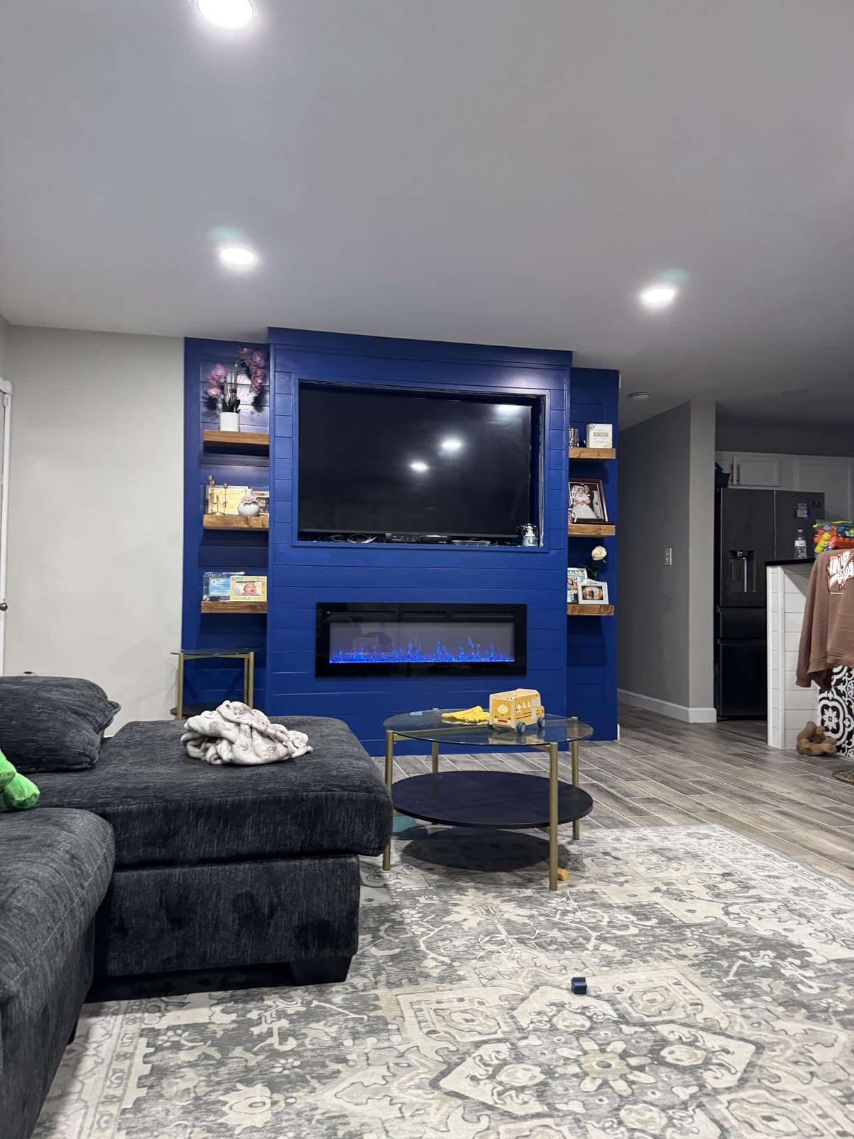 oneinmil Electric Fireplace, 50 inch Wide Recessed/Wall Mounted Electric Fireplace, Remote Control with Timer 12 Adjustable Color Flame, Remote Control,with Crystal Stone, 750/1500W customer photo 1