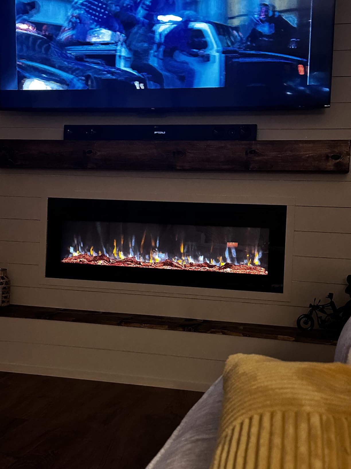 oneinmil Electric Fireplace, 50 inch Wide Recessed/Wall Mounted Electric Fireplace, Remote Control with Timer 12 Adjustable Color Flame, Remote Control,with Crystal Stone, 750/1500W customer photo 2