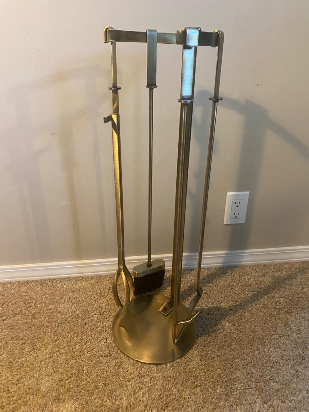 Knoll Fireplace Tool Set in Aged Brass - Includes Brush, Shovel, Fire Poker, Tongs, and Stand - Steel Construction customer photo 1