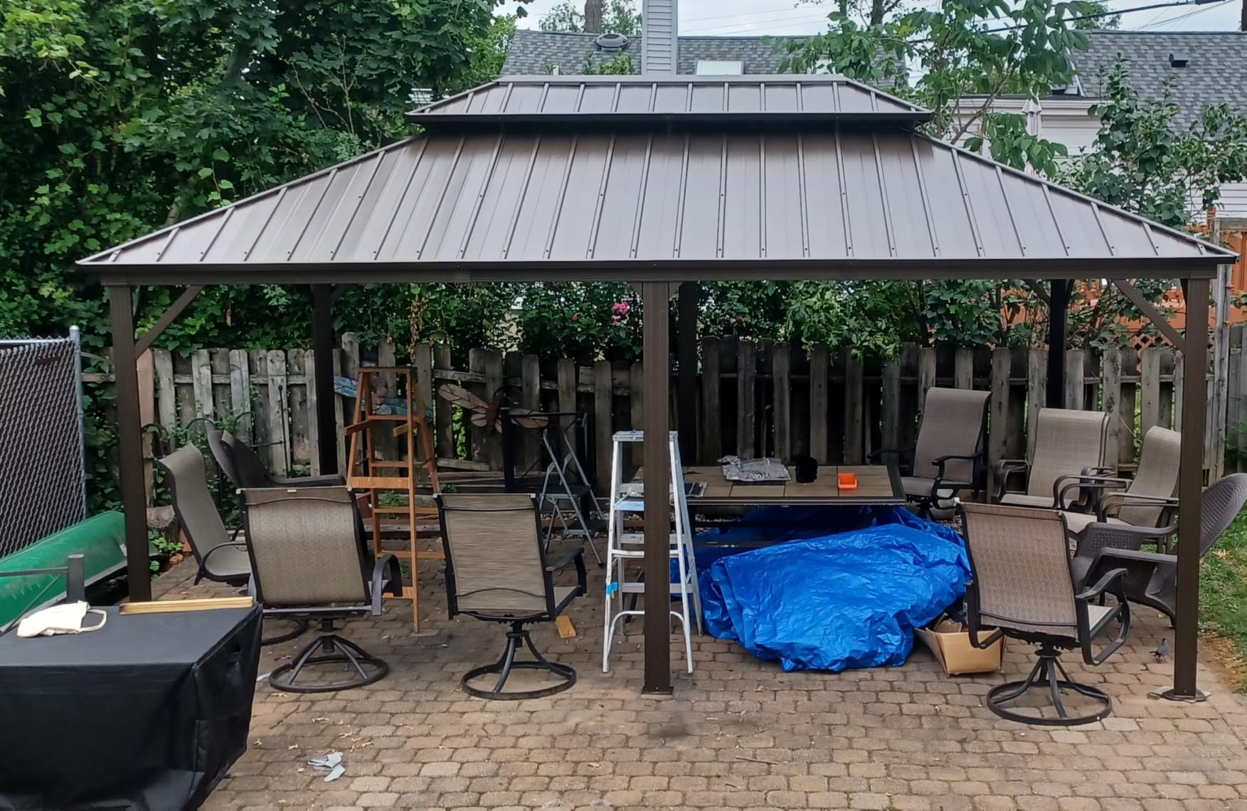 YOLENY 12' x 16' Hardtop Gazebo with Galvanized Steel Double Roof, Aluminum Pergolas Frame, Curtains and Netting Included, Metal Outdoor Gazebos for Garden, Patios, Lawns, Parties customer photo 2