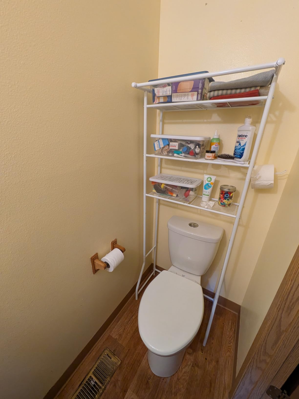 Simple Trending Over The Toilet Storage Cabinet, Metal Bathroom Shelf Organizer with Paper Holder and Hooks, 3 Tier, Black customer photo 2
