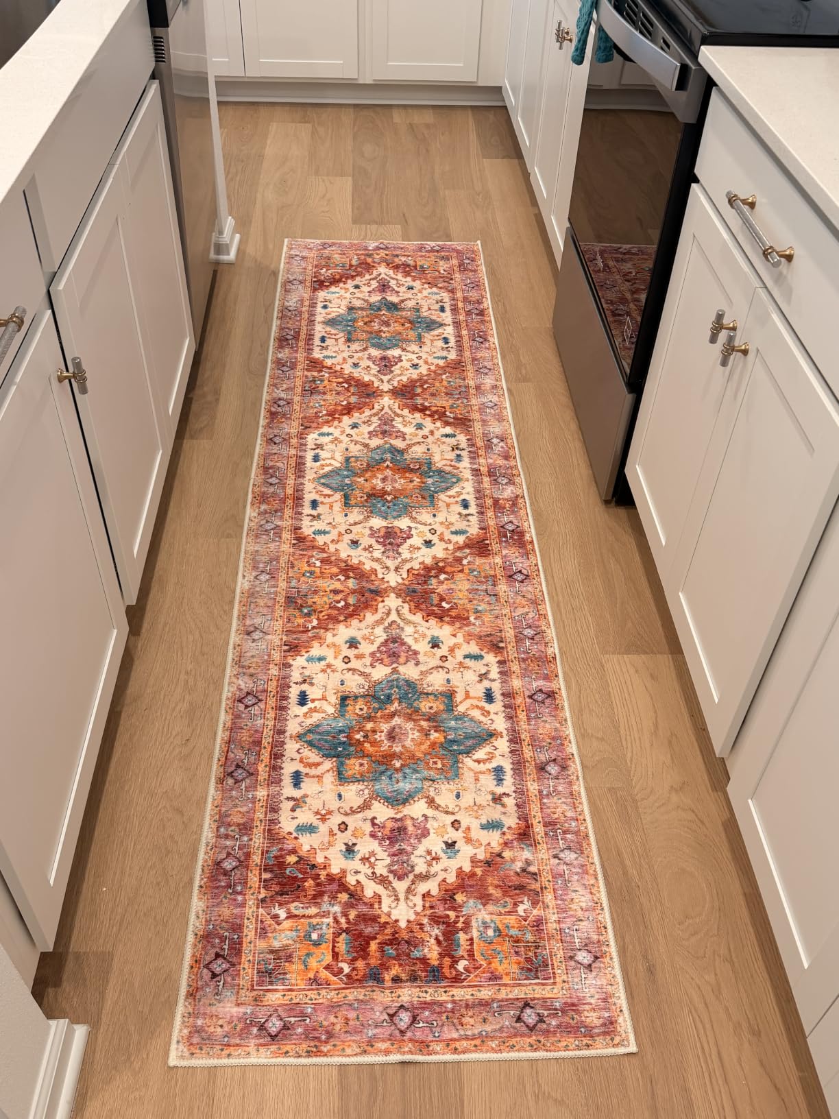Yamaziot Washable Runner Rug, 2x8 Non-Slip Boho Vintage Hallway Rug Runner with Rubber Backing, Stain Resistant & Low Pile Faux Wool Distressed Carpet Runner for Bedroom, Kitchen, Laundry, Entrance customer photo 1