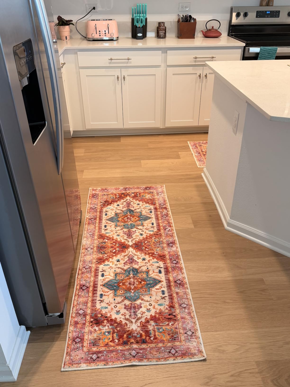 Yamaziot Washable Runner Rug, 2x8 Non-Slip Boho Vintage Hallway Rug Runner with Rubber Backing, Stain Resistant & Low Pile Faux Wool Distressed Carpet Runner for Bedroom, Kitchen, Laundry, Entrance customer photo 2