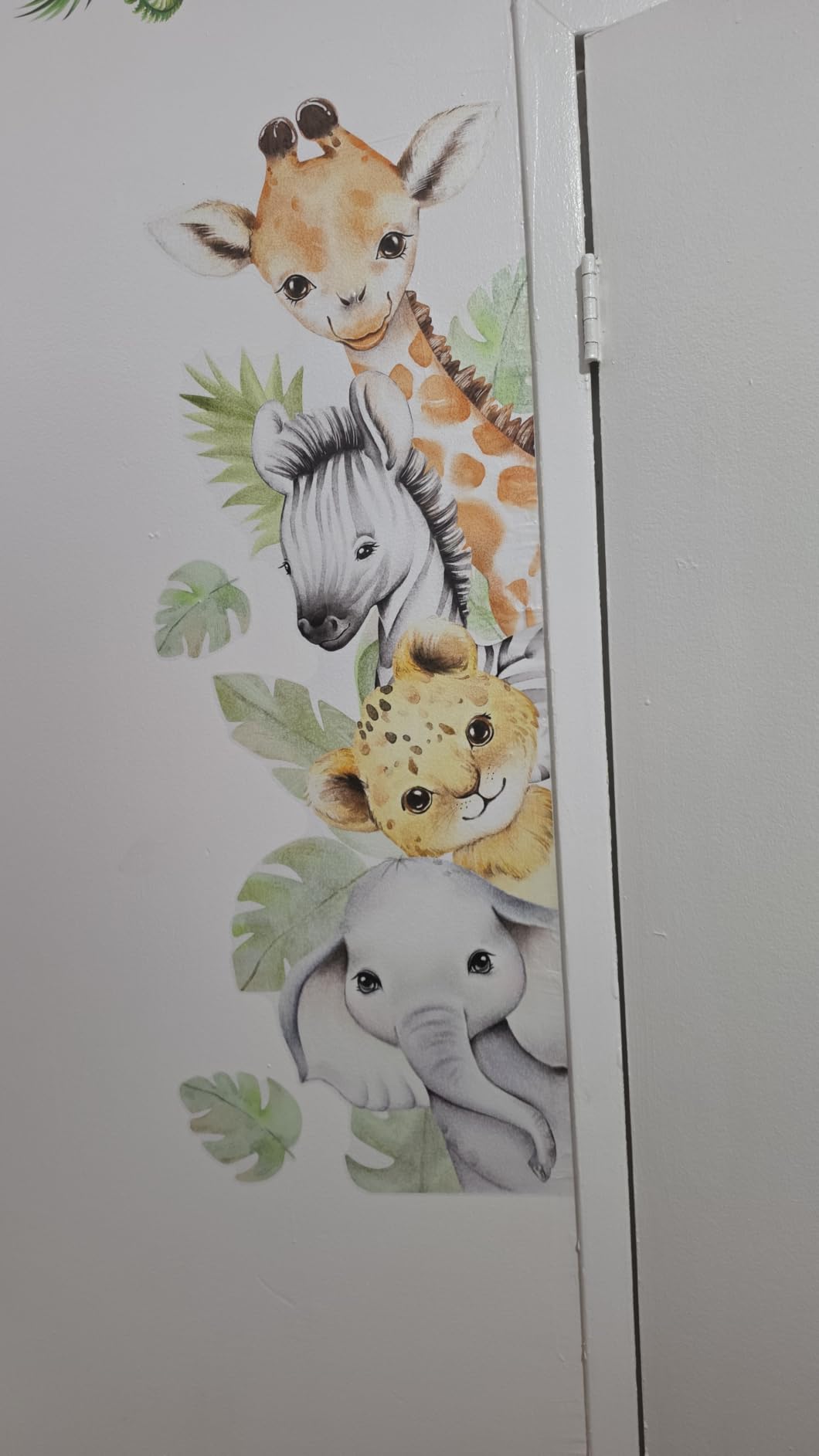 44.88x 15.75 Inch Watercolor Animal Wall Decals Jungle Animal Wall Stickers Tiger Elephant Giraffe Removable Peel and Stick Wall Decals for Nursery Playroom Bedroom Classroom Kindergarten Wall Decor customer photo 1