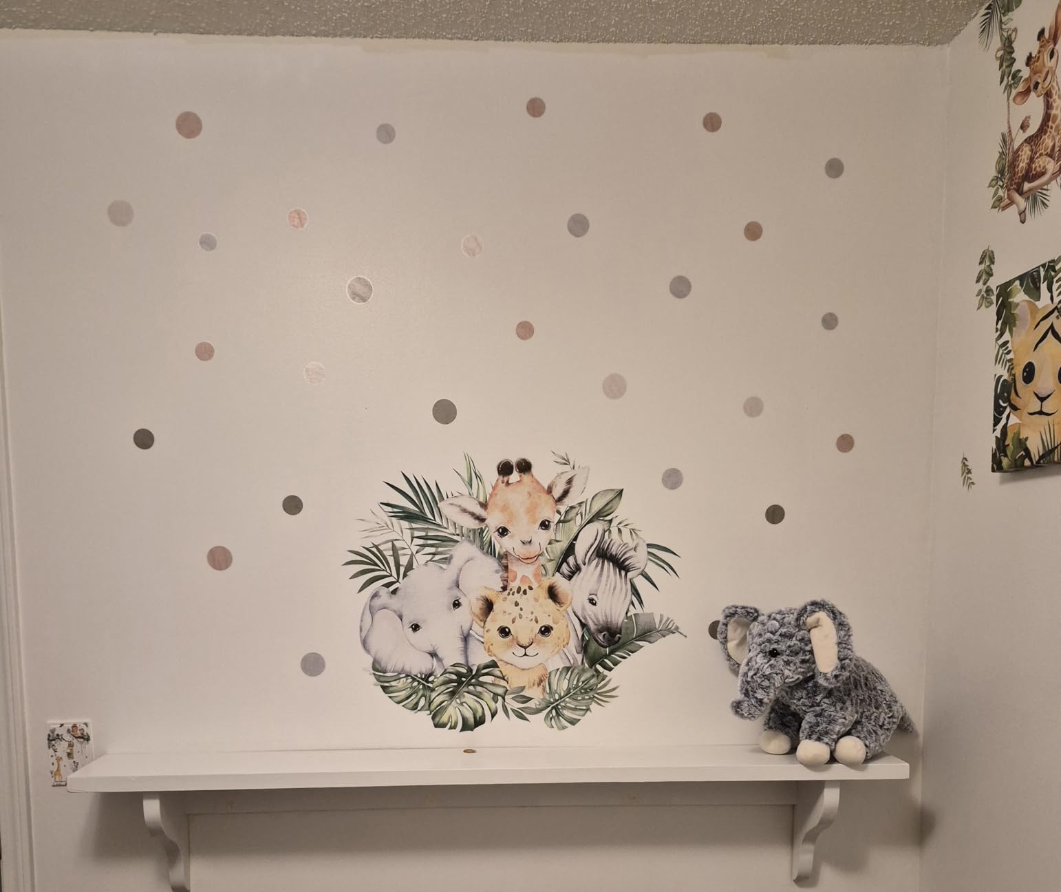 44.88x 15.75 Inch Watercolor Animal Wall Decals Jungle Animal Wall Stickers Tiger Elephant Giraffe Removable Peel and Stick Wall Decals for Nursery Playroom Bedroom Classroom Kindergarten Wall Decor customer photo 2
