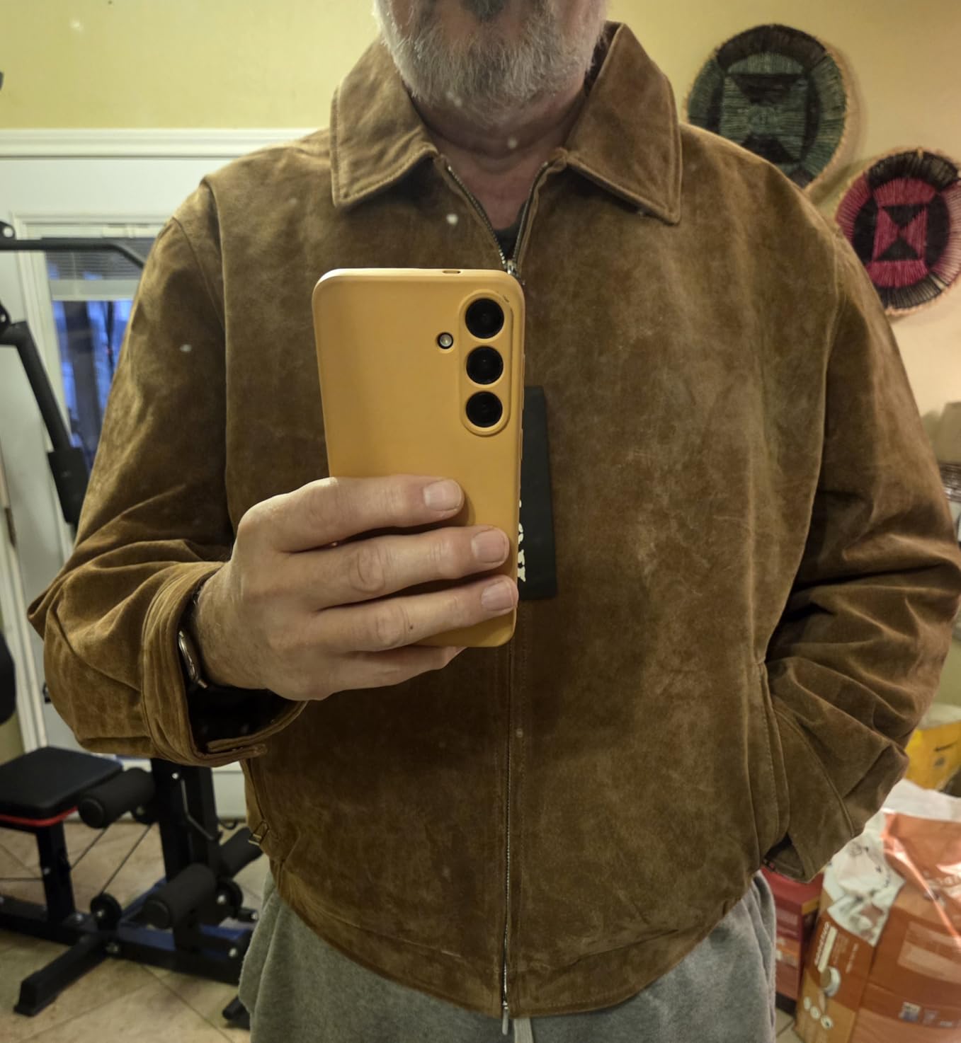 FLAVOR Men's Suede Leather Bomber Jacket Casual Coat for Men customer photo 1