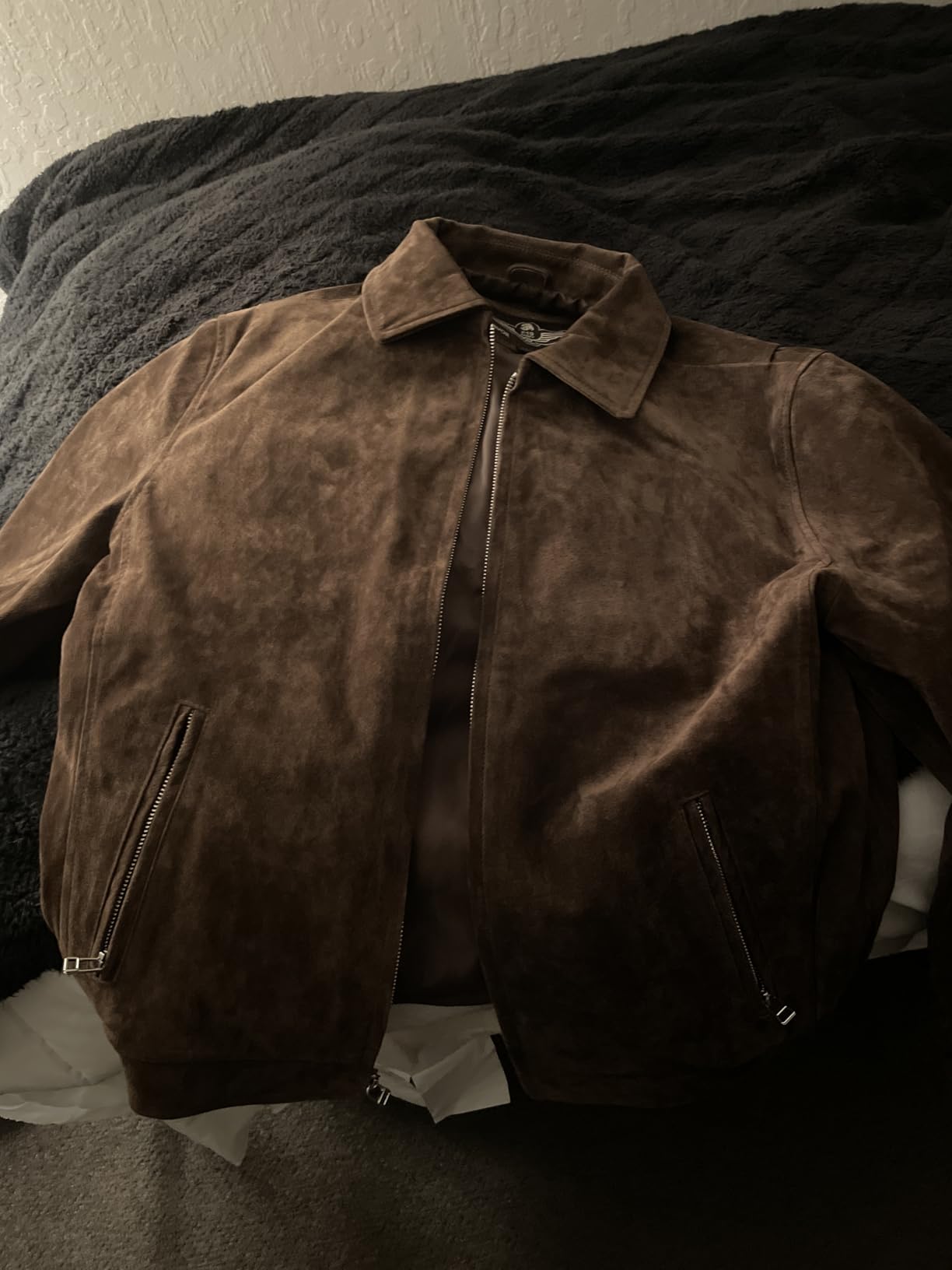 FLAVOR Men's Suede Leather Bomber Jacket Casual Coat for Men customer photo 3