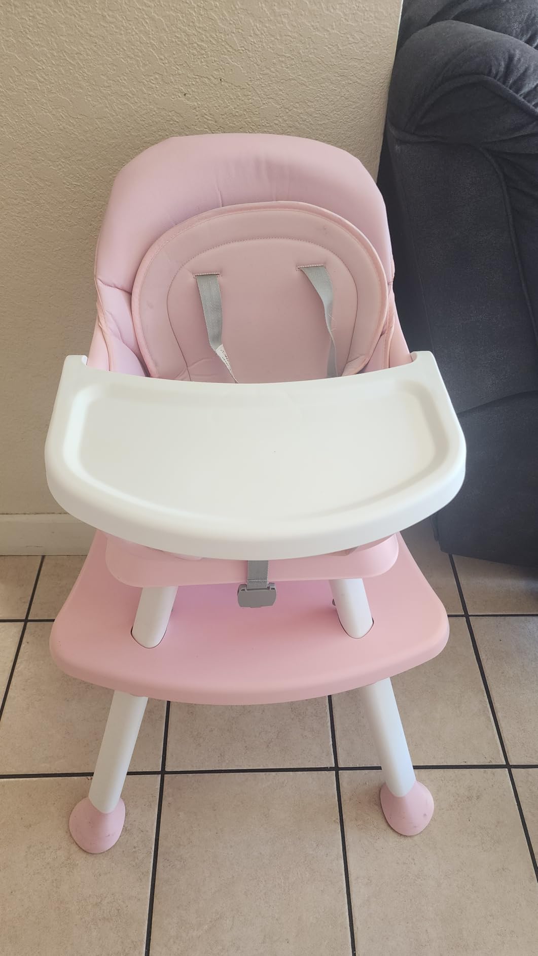 Kinder King 8 in 1 Baby High Chair, Coverts to Dining Booster Seat/Kids Table & Chair Set/Toddler Building Block Table/Kids Stool, Removable Tray & Double Seat Cover, Easy to Wipe, Grey & Pink customer photo 2