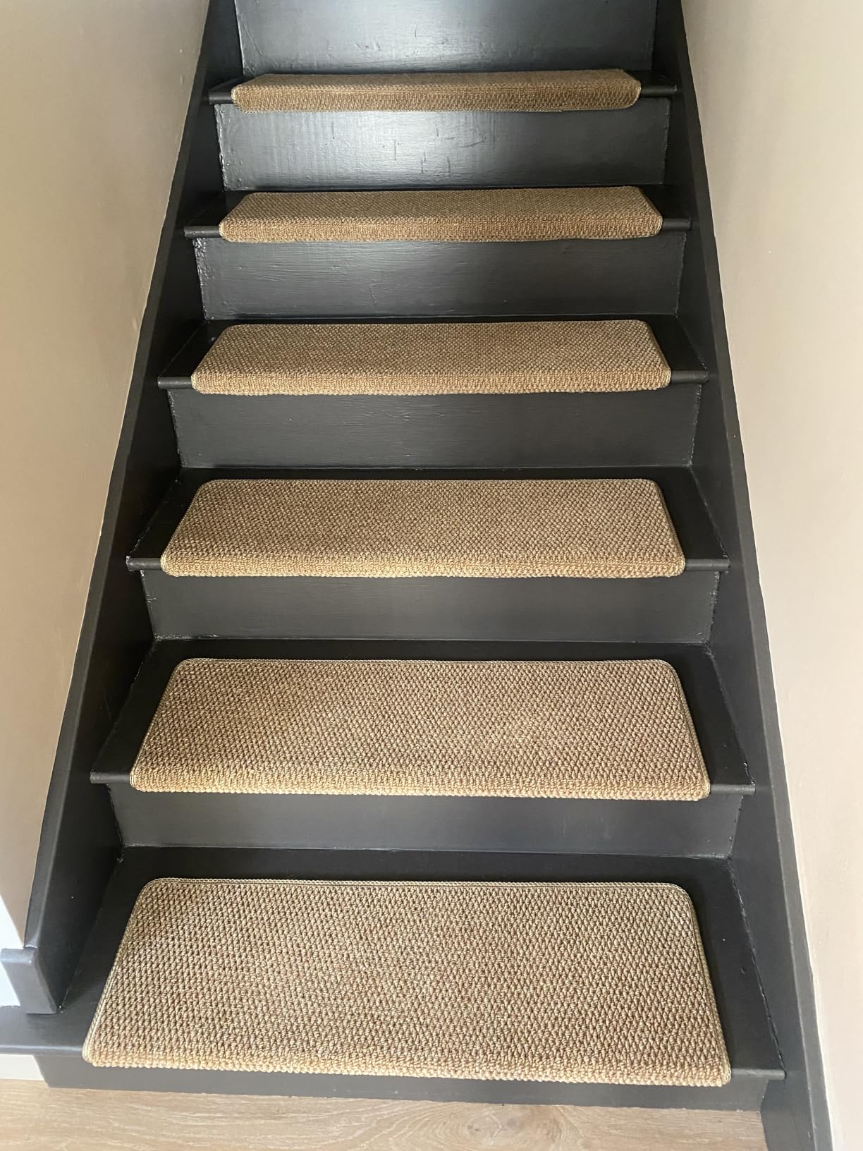 Bullnose Carpet Stair Treads Faux Sisal for Wooden Steps Indoor | Set of 14 Anti Slip Indoor Staircase Protector Rugs Covers, Polypropylene Braided Carpet Treads 9.44