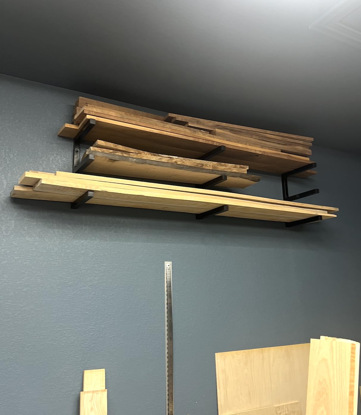 YYR Wood Organizer and Lumber Storage Rack Wall Mount, Heavy Duty Metal Shelf with 6-Level Holds Up 1200 LBS, Indoor & Outdoor Use - Orange customer photo 2