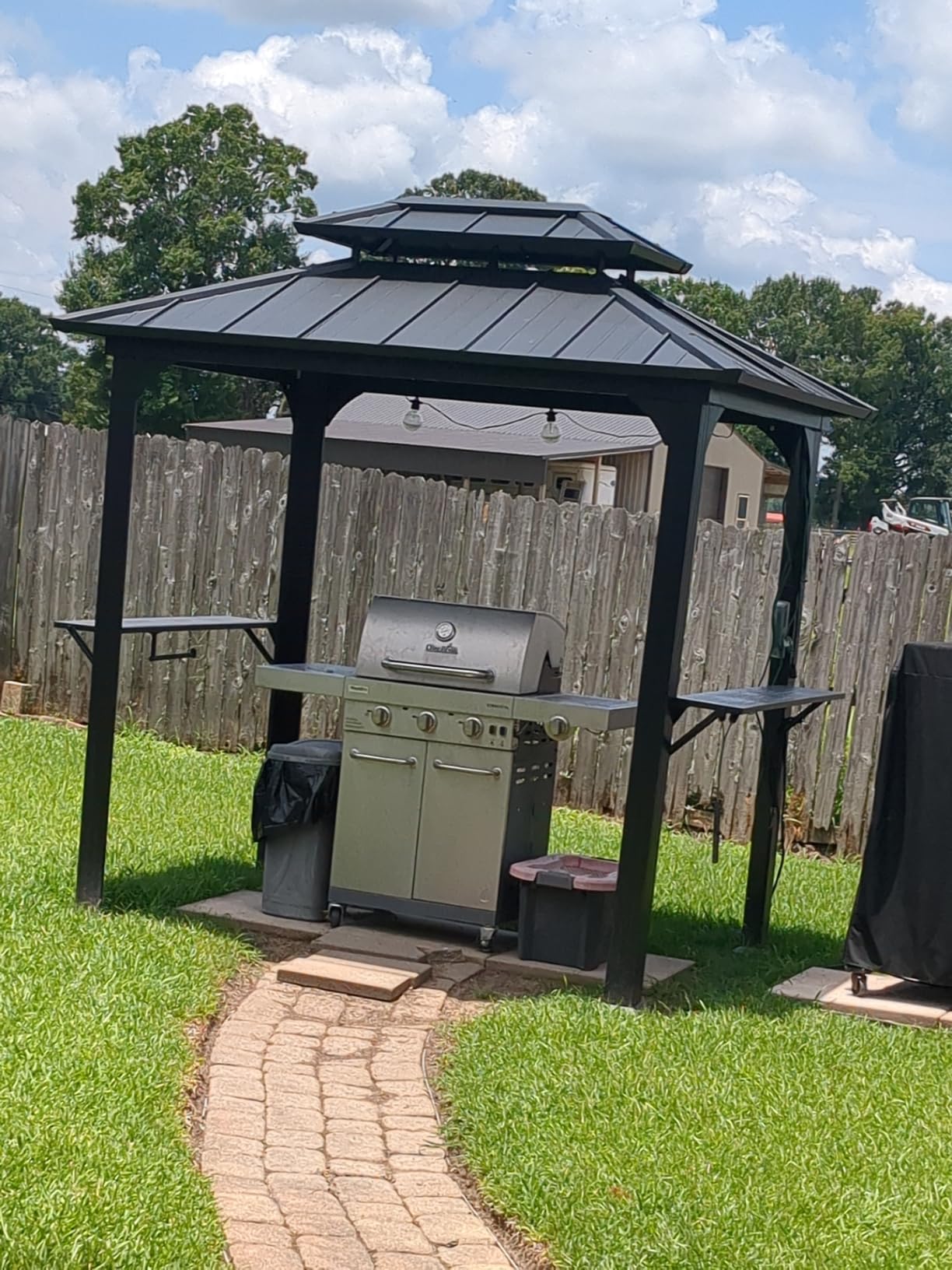Modern Shade 6' X 8' Grill Gazebo, Aluminum Hardtop BBQ Gazebos with Shelves and Power Strip, Outdoor Grill Gazebo with Galvanized Steel Roof, Extra-Wide Column Design, Grill Canopy for Patio, Black customer photo 1
