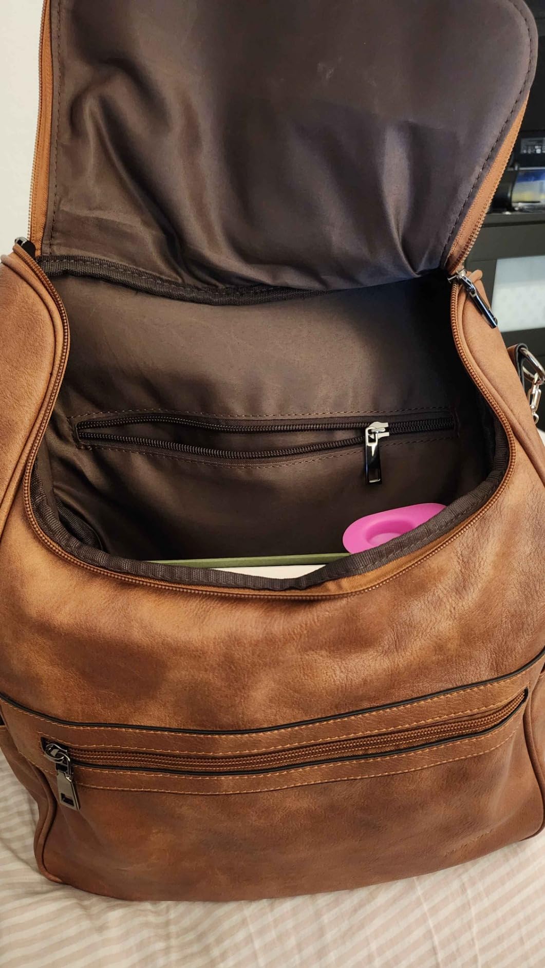 FADEON Laptop Backpack for Women Leather Travel Backpack with Laptop Compartment, Designer Ladies Computer Backpacks Brown customer photo 1