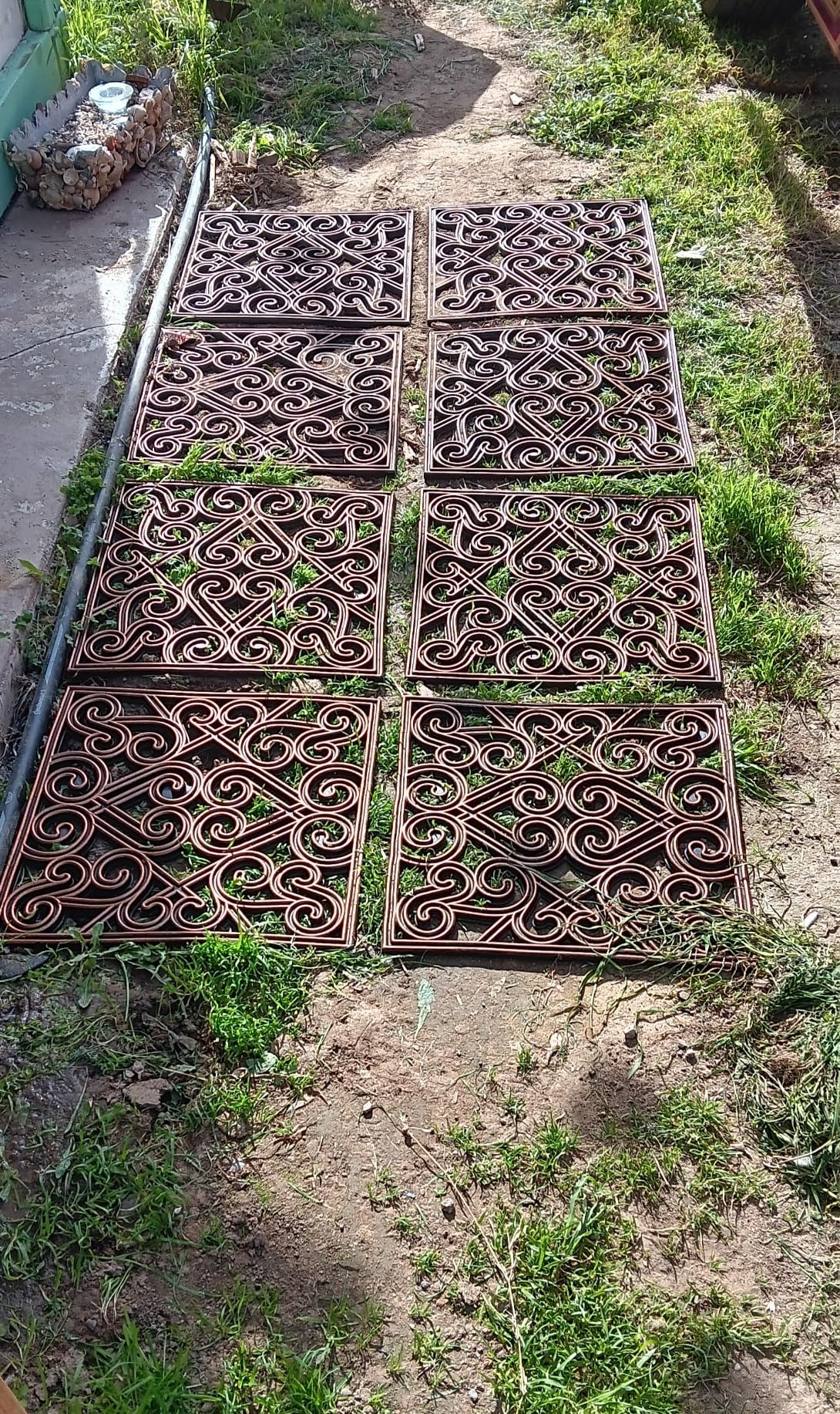 Pangda 8 Pack Rubber Stepping Stones Outdoor 15x15 Inch Garden Path Tiles Non Slip Walkway Pavers Heavy Duty Decorative Mats for Outside Patio Lawn Pathway Gravel Dirt Grass Yard (Copper) customer photo 2