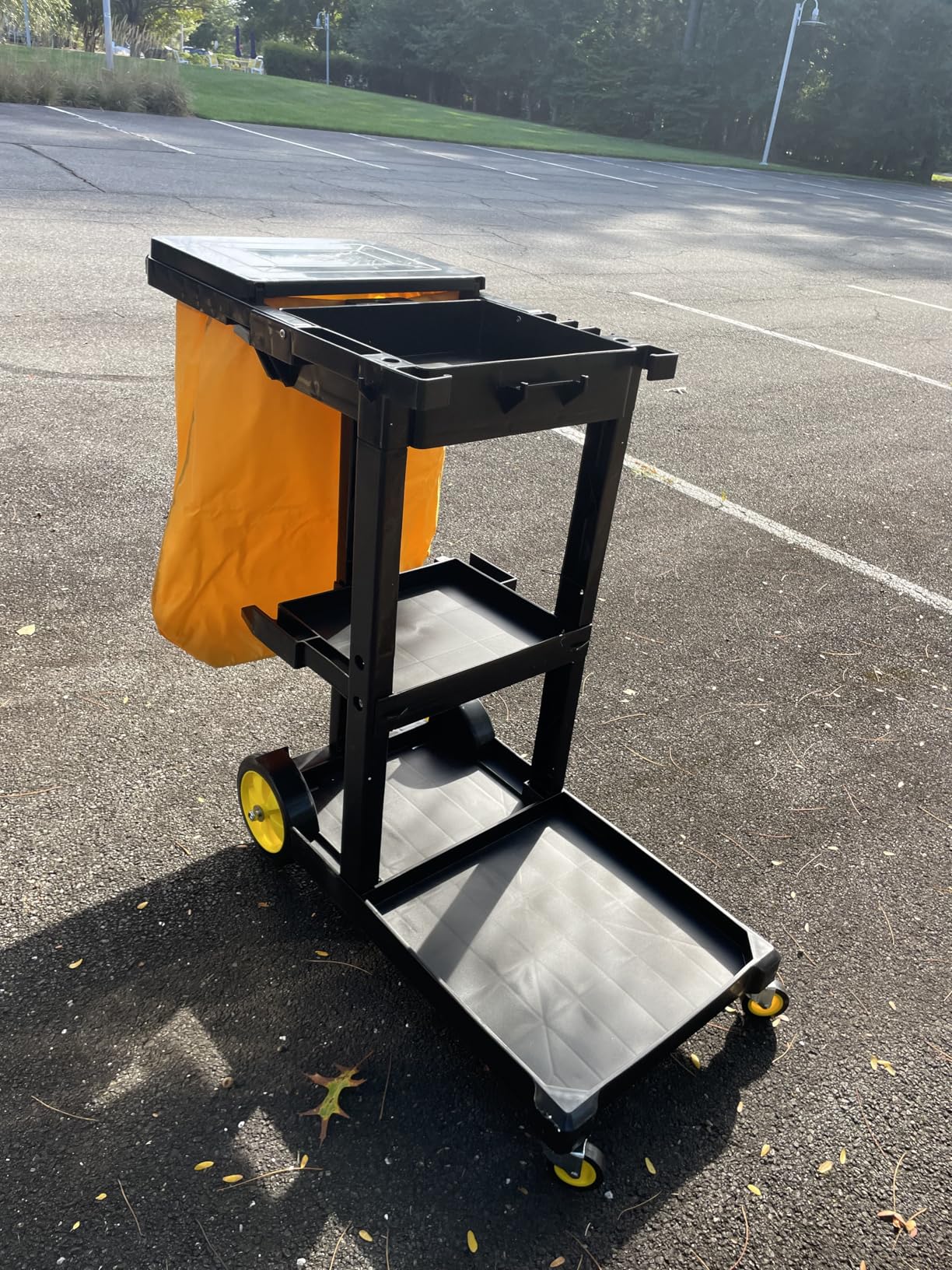YITAHOME 3-Shelf Cleaning Carts on Wheels, Black Janitorial Cart | 3-Shelf Commercial Traditional Plastic Housekeeping Cart, with 2 Yellow 25 Gallon Vinyl Bag and Pair of Rubber Gloves customer photo 1