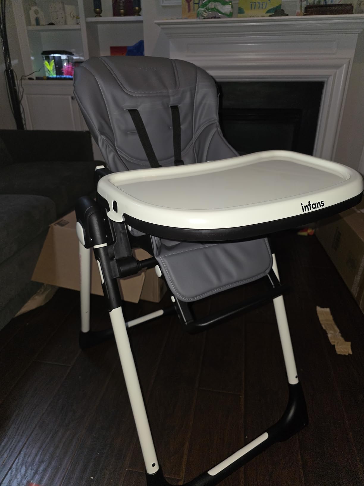 INFANS High Chair for Babies & Toddlers, Foldable Highchair with Multiple Adjustable Backrest Footrest Seat Height, Removable Tray, Detachable PU Leather Cushion, Built-in Rear Wheels (Light Grey) customer photo 2