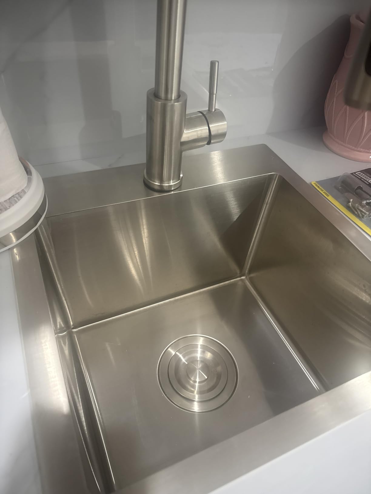 15 x 15 x 9 Inch Black Drop In Kitchen Bar Sink, Small Kitchen Sink Single Bowl Topmount Bar Prep Sink 18 Gauge Stainless Steel Bar Sink with Grid and Basket Strainer customer photo 2