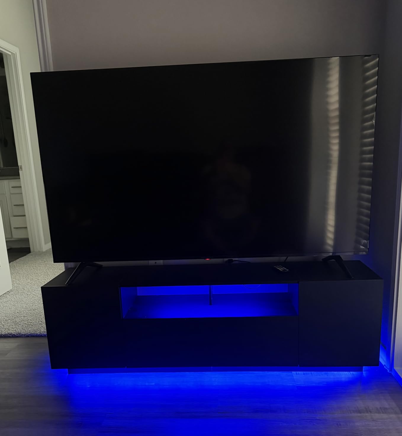 WLIVE LED TV Stand for 55/60/65 Inch TVs, Modern Entertainment Center with Storage Cabinets and Drawer, Gaming Media TV Console with RGB Lights for Living Room, Black customer photo 1