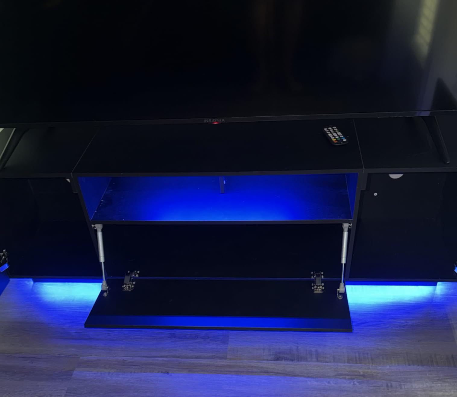 WLIVE LED TV Stand for 55/60/65 Inch TVs, Modern Entertainment Center with Storage Cabinets and Drawer, Gaming Media TV Console with RGB Lights for Living Room, Black customer photo 2