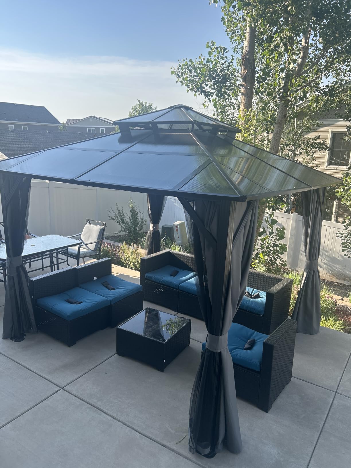 YITAHOME 10x10FT Gazebo Polycarbonate Hardtop Double Roof Canopy Outdoor with Netting and Shaded Curtains, Metal Frame Garden Tent for Patio, Backyard, Deck and Lawns, Grey customer photo 1