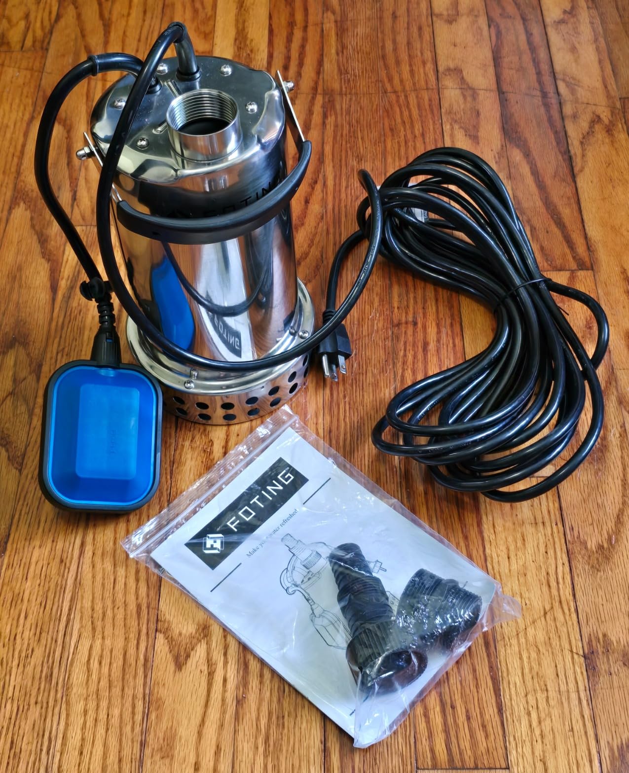 FOTING Full 304 Stainless Steel Sump Pump with Float Switch - 1HP 4600GPH Automatic Submersible Water Pump Fast Water Removal in Pools, Basements, Sewage, Hot Tubs Heater Flush Pit, ponds w/ 10FT Cord customer photo 2