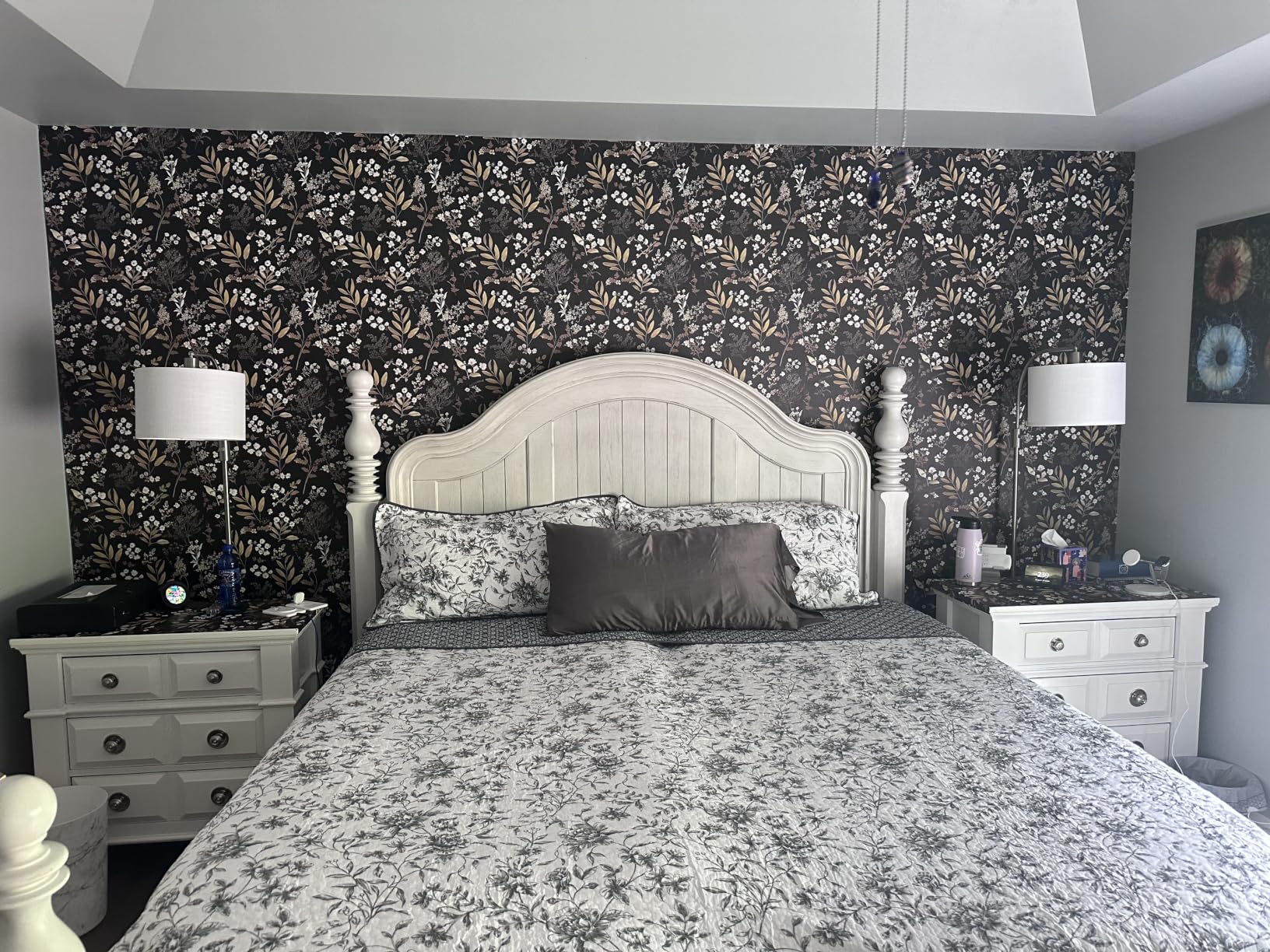 Laatse Vintage Wallpaper Peel and Stick Black Floral Wallpaper 17.5'' x 393'' Gold Leaf Contact Paper Vinyl Waterproof Self Adhesive Boho Botanical Wall Paper for Bedroom Shlef Cabinet Décor customer photo 2