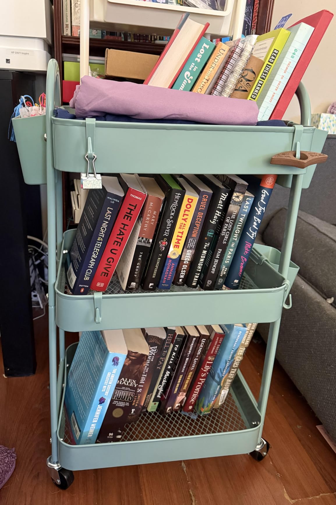 3 Tier Heavy Duty White Metal Rolling Cart with Lockable Wheels, Three Tier Roller Book Snack Cart, Utility Storage Organizer Carts for Kitchen, Bathroom, Garage, Baby Diaper, Craft, Art, Teacher customer photo 1