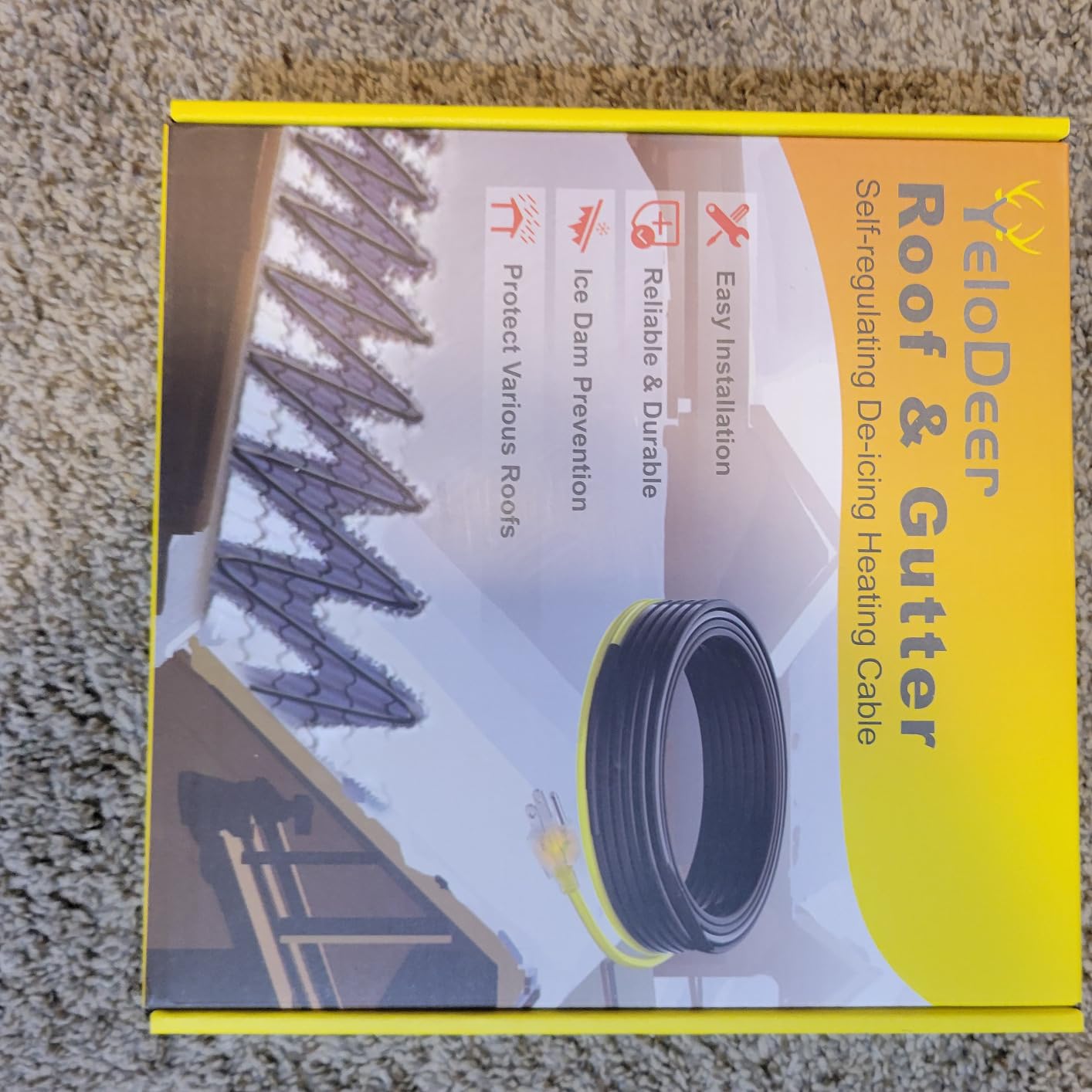 18 FT Industrial Grade Self Regulating Roof Gutter Heater Cable | 8W/FT 120V, Deicing Ice Dam Melt, Pipe Heat Tape Freeze Protection customer photo 1