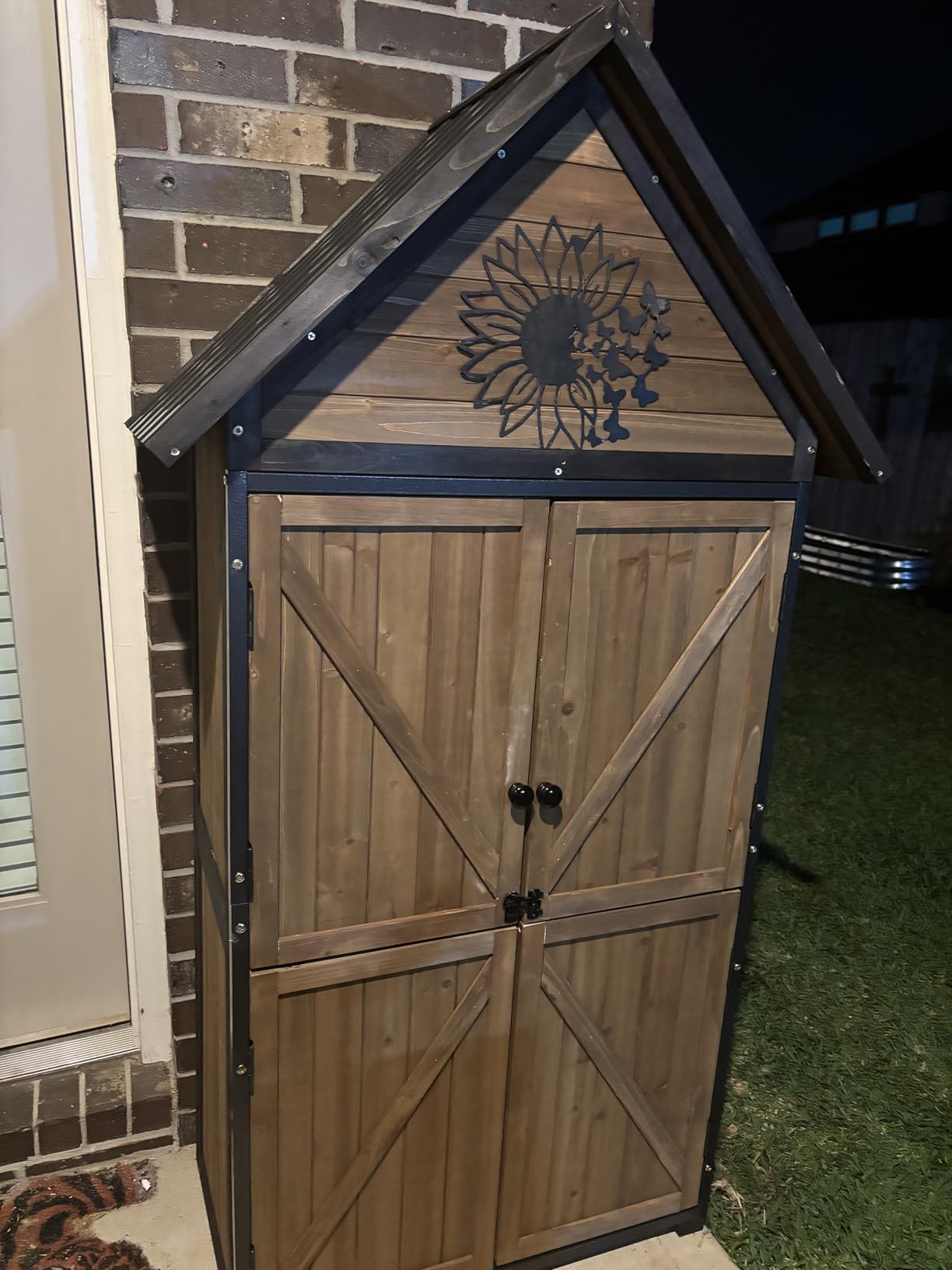 GUTINNEEN Shed Outdoor Storage Upgraded with Durable Front Metal Frame Garden Shed Tool Storage Cabinet with Wooden Floor Adjustable Shelfs 2.5 x 1.4FT (Brown) customer photo 1