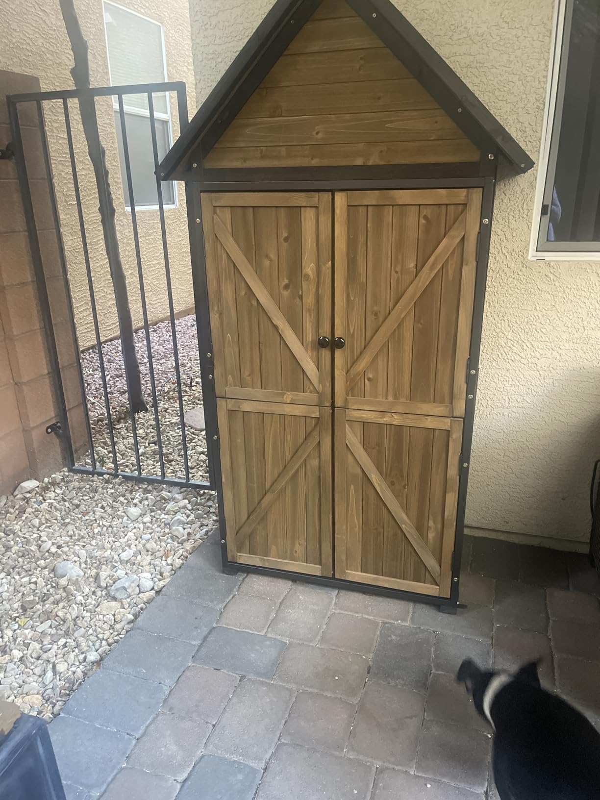 GUTINNEEN Shed Outdoor Storage Upgraded with Durable Front Metal Frame Garden Shed Tool Storage Cabinet with Wooden Floor Adjustable Shelfs 2.5 x 1.4FT (Brown) customer photo 2