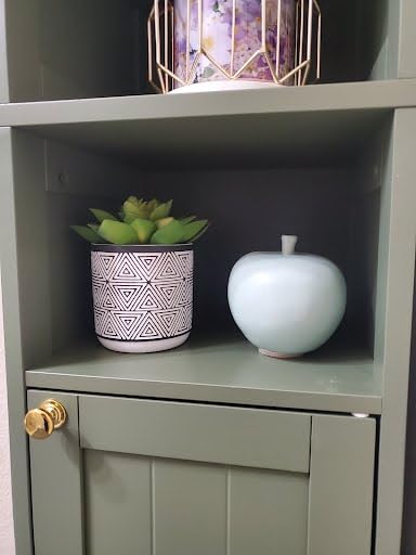 VASAGLE Tall Storage Cabinet with Lights, Slim Freestanding Cabinet with Adjustable Shelves, for Small Spaces, Bathroom, Living Room, Forest Green customer photo 2