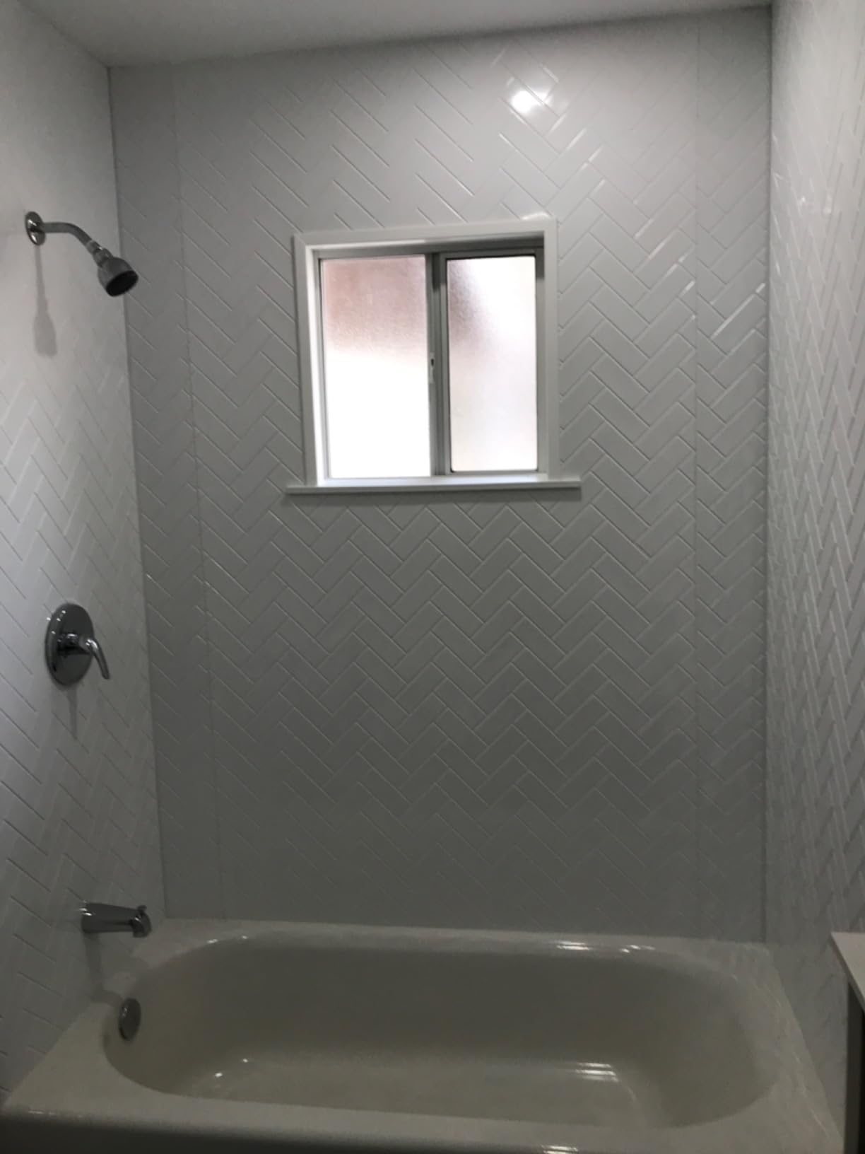 133-640-HERR-KIT Herringbone Tile Tub and Shower Wall Panels Surround (Covers/ 96 sq. ft.), Marble, 1 Piece customer photo 1