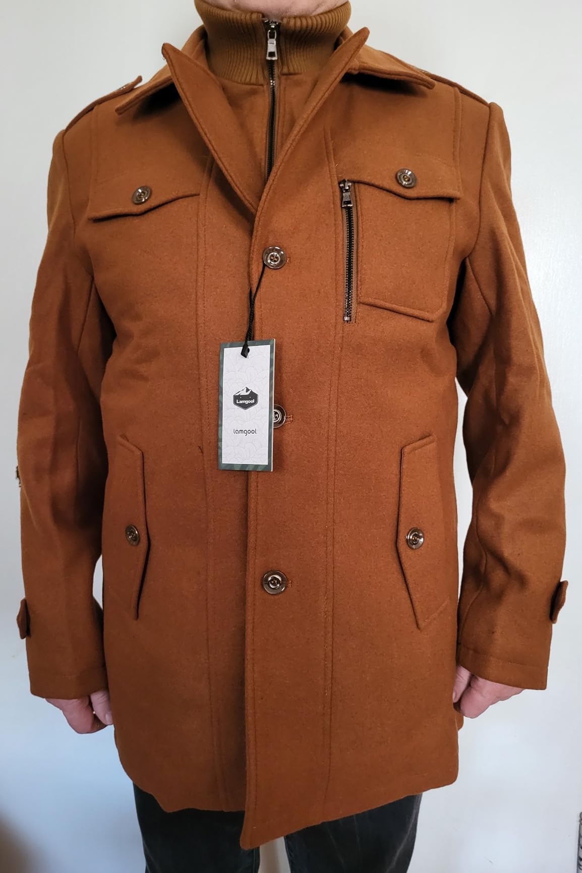 Lamgool Men's Winter Wool Blend Coat Casual Business Single Breasted Peacoat customer photo 1
