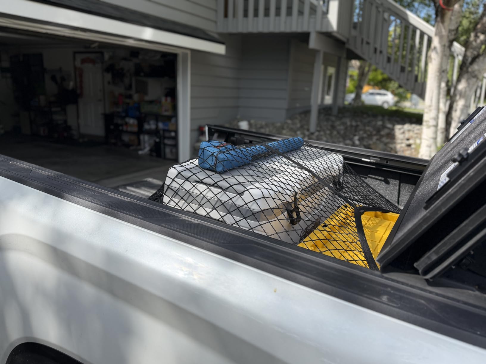 AUTOWN Cargo Net for Pickup Truck Bed - Stretchable 4'x4' to 7'x7', High Elastic Fine Mesh 1''x1'' with 8 Metal Carabiners - Ideal for ATV, SUV, UTV, Truck and Boat Use customer photo 2