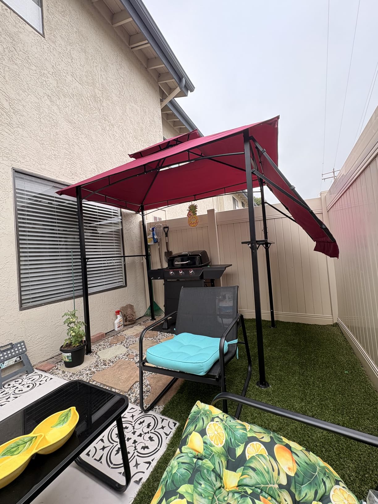 8x5 Grill Gazebo, Outdoor BBQ Grill Patio Canopy with 2 Handy Shelves & LED Lights, Double Roof Barbecue Gazebo Canopy (Gray) customer photo 1