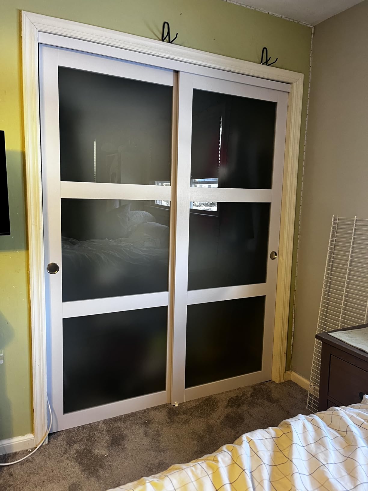 EaseLife 48x80 in (Double 25in) Sliding Closet Door for Bedroom, 3-Lite Frosted Glass Sliding Door with Hardware Track Kit & Floor Guide, Preassembled Door Panel, MDF White Pocket Doors customer photo 1