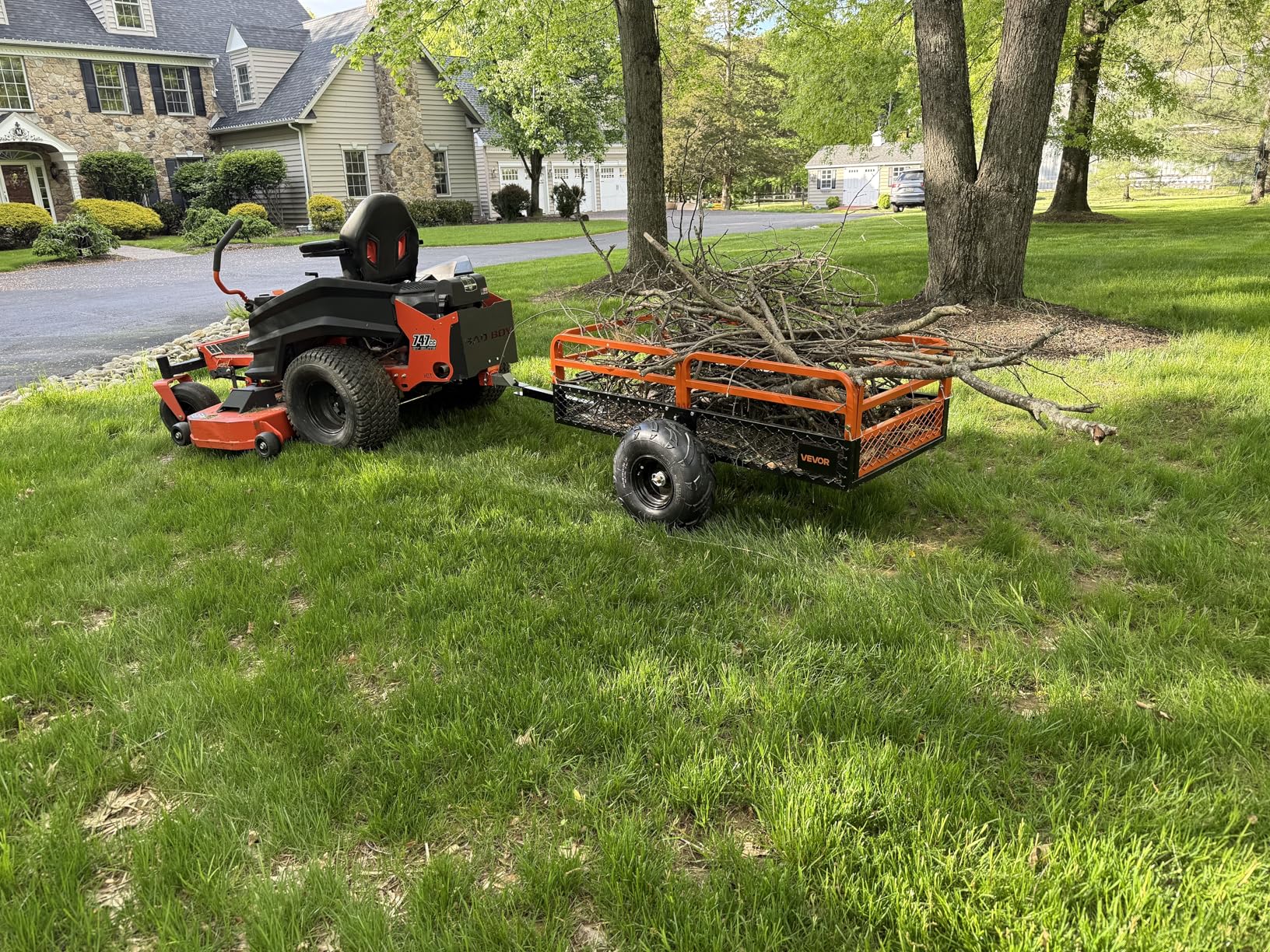 VEVOR ATV UTV Trailer Tow Behind Dump Cart | 1500lbs Capacity, 15 Cubic Feet, Heavy Duty, For Lawn Mower Tractor, Yard Garden Use customer photo 2