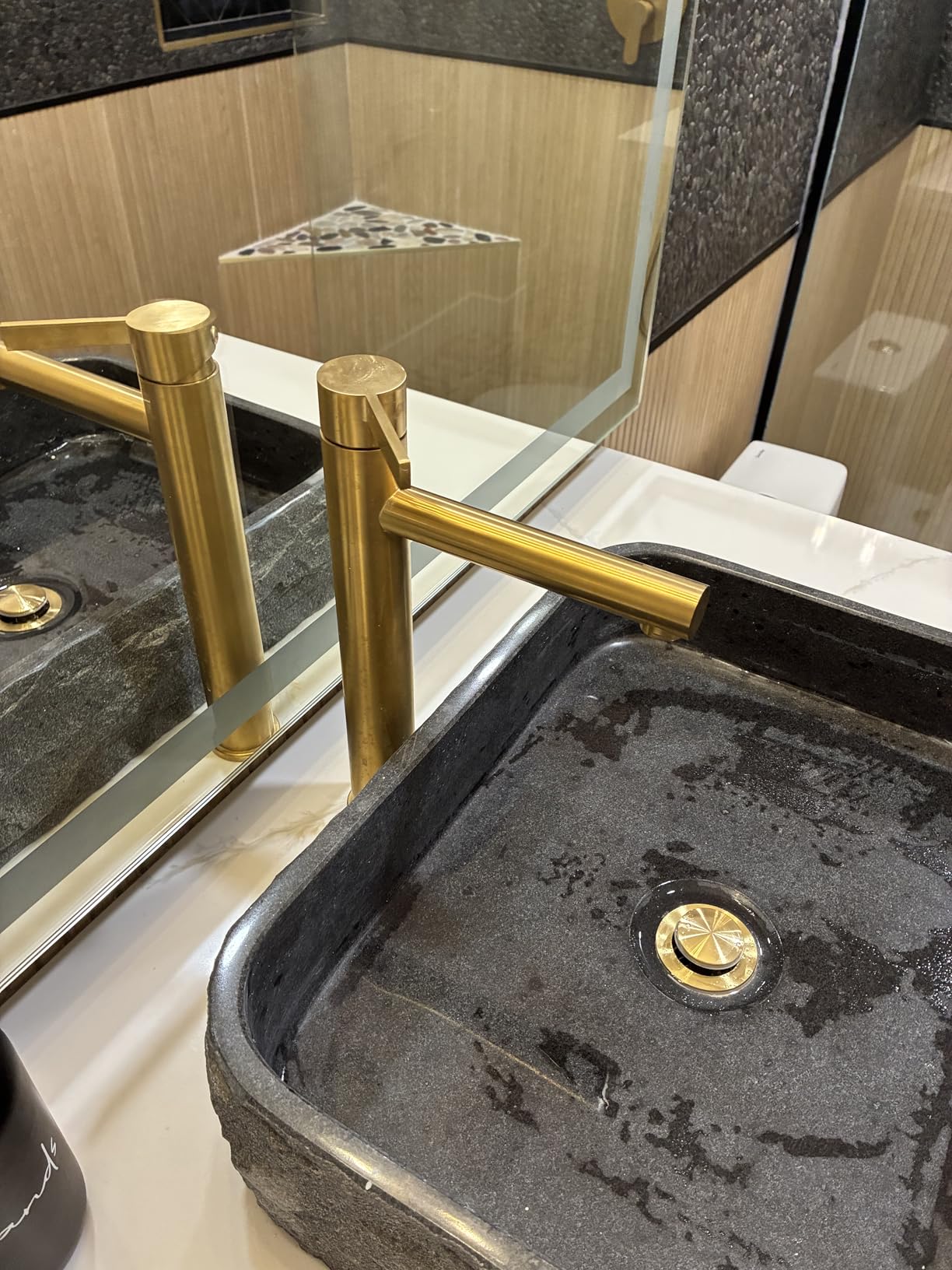 Phiestina Brushed Gold One Hole High Bathroom Vessel Sink Faucet, Single Hole Single Handle Tall Bathroom Faucet, with Pop Up Drain and Water Supply Line, FH01-BG-V customer photo 1