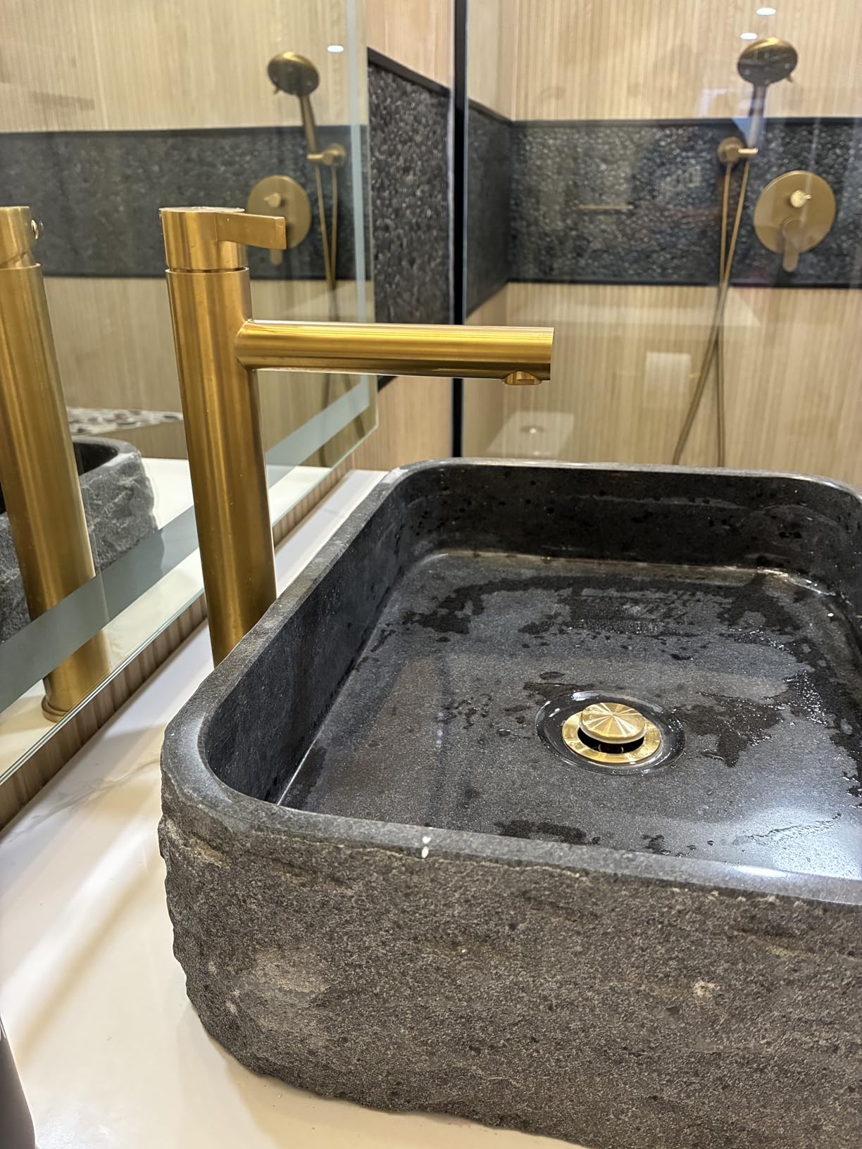 Phiestina Brushed Gold One Hole High Bathroom Vessel Sink Faucet, Single Hole Single Handle Tall Bathroom Faucet, with Pop Up Drain and Water Supply Line, FH01-BG-V customer photo 2