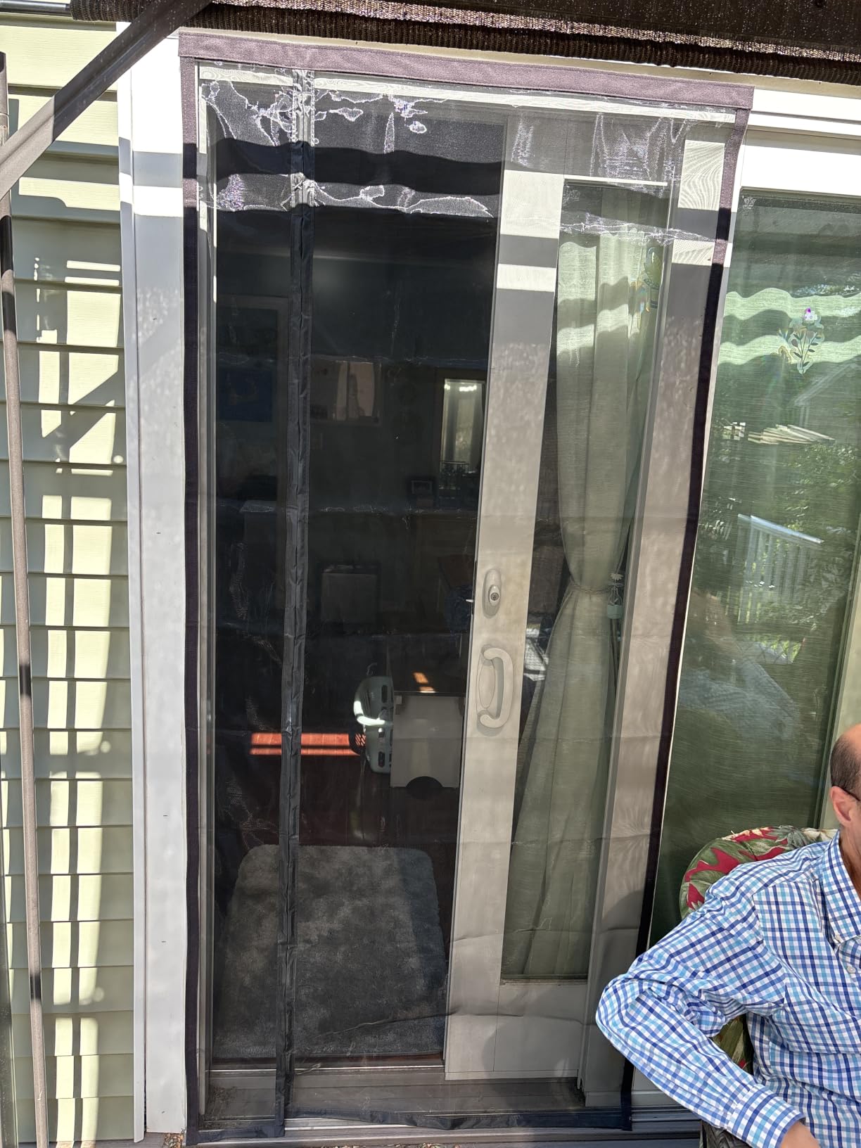 Magnetic Screen Door Mesh Left Right Side Opening Upgraded PET Material Mesh Stronger Than Fiberglass and Polyester,Keep Bugs Out,Pet & Kid Friendly Screen Size 74'' X 82'' customer photo 1