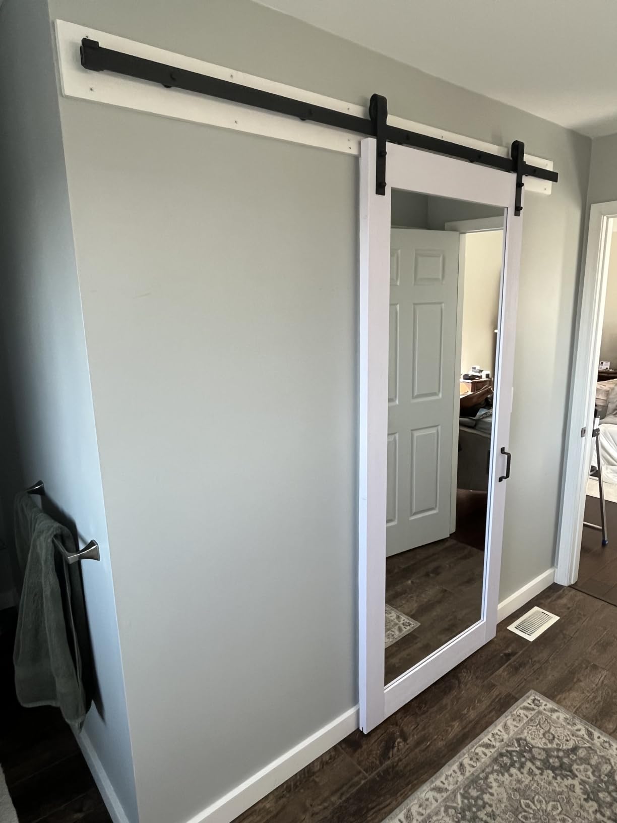 BARNSMITH 36in x 84in 1-Lite Frosted Glass White Barn Door with 6.6FT Sliding Door Hardware Kit Included, Tempered Glass Solid Wood Barn Door Water-Proof PVC Surface, No Assembly Required customer photo 1