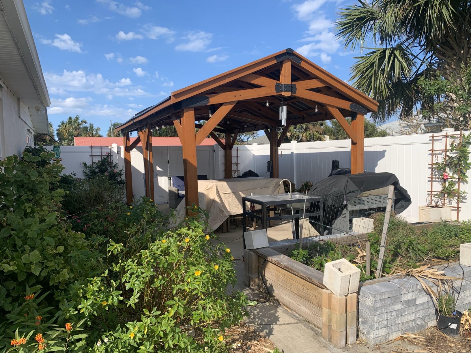 Backyard Discovery Norwood 24' x 12' Cedar Wood Outdoor Gazebo Pavilion with Hardtop Galvanized Steel Peak Roof, Snow Support, Wind Resistance, PowerPort, Shade for Garden, Patio, Deck, Entertaining customer photo 1