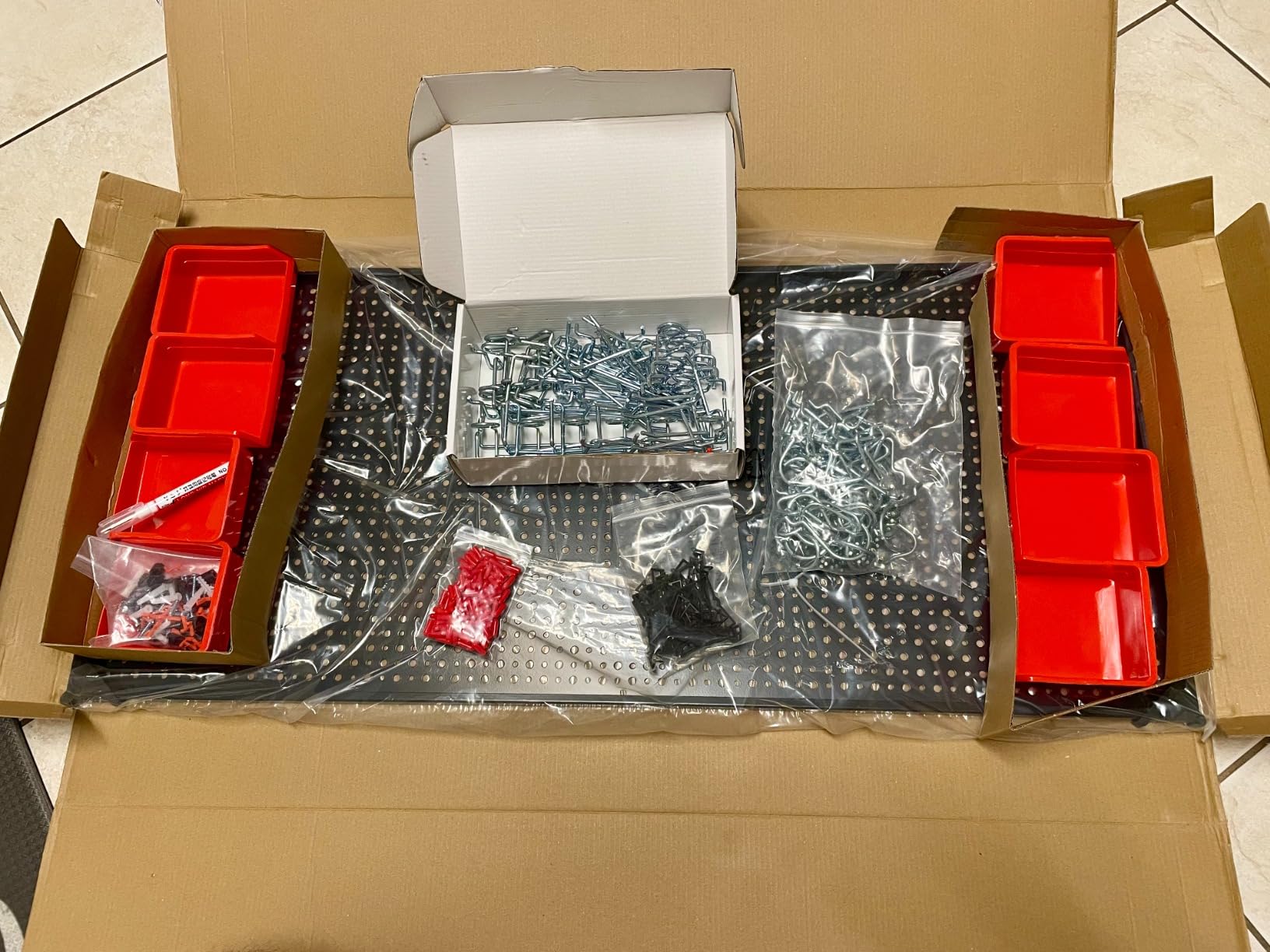 Peg Board Kit with Accessories, Heavy Duty Steel Pegboard Kit with 180 PCS Varied Pegboard Accessories, Ideal for Tool Storage and Garage Organization, 16-Inch X 36-Inch, 2 Pack (Red Box) customer photo 1