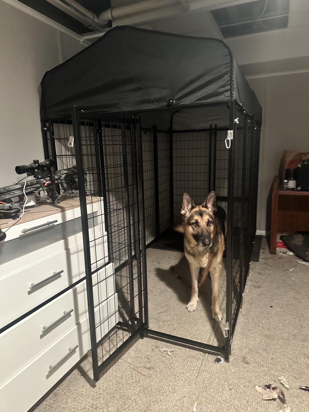 Sino Luban Outdoor Dog Kennel Outside Run with Doggy Door, Swivel Feeder & Roof - 8x4x6FT Large Dog Kennels Pens Outside for Large Dogs Breed- Heavy Duty Cage Yard (Can Connect to Your Dog House) customer photo 2
