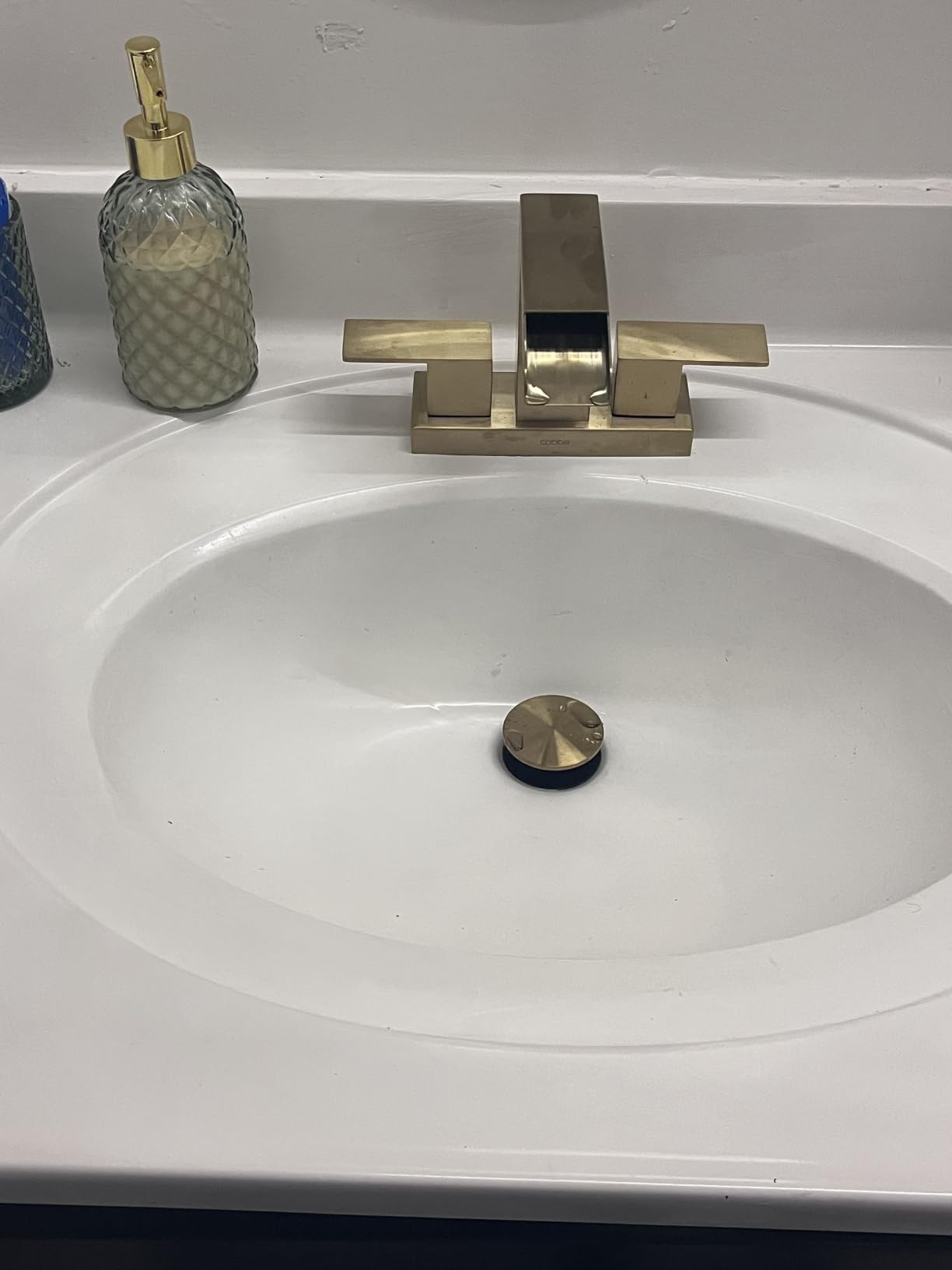 Cobbe Waterfall Bathroom Faucets 3 Hole, Matte Black Bathroom Sink Faucet Square 4 Inch Centerset with Pop-Up Drain, 2 Handle and 2 Supply Hoses, Lead-Free Stainless Steel for Vanity Sink Rv customer photo 2