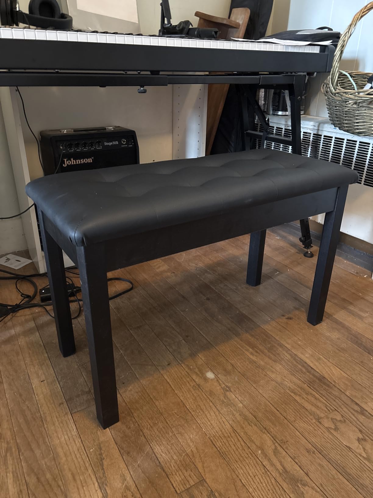 Sanpuli Solid Wood Piano Bench with Storage, Piano Stool and Padded Cushion, Keyboard Bench with Bookcase, Piano Chair and Piano Seat with High-Density Sponges. customer photo 1